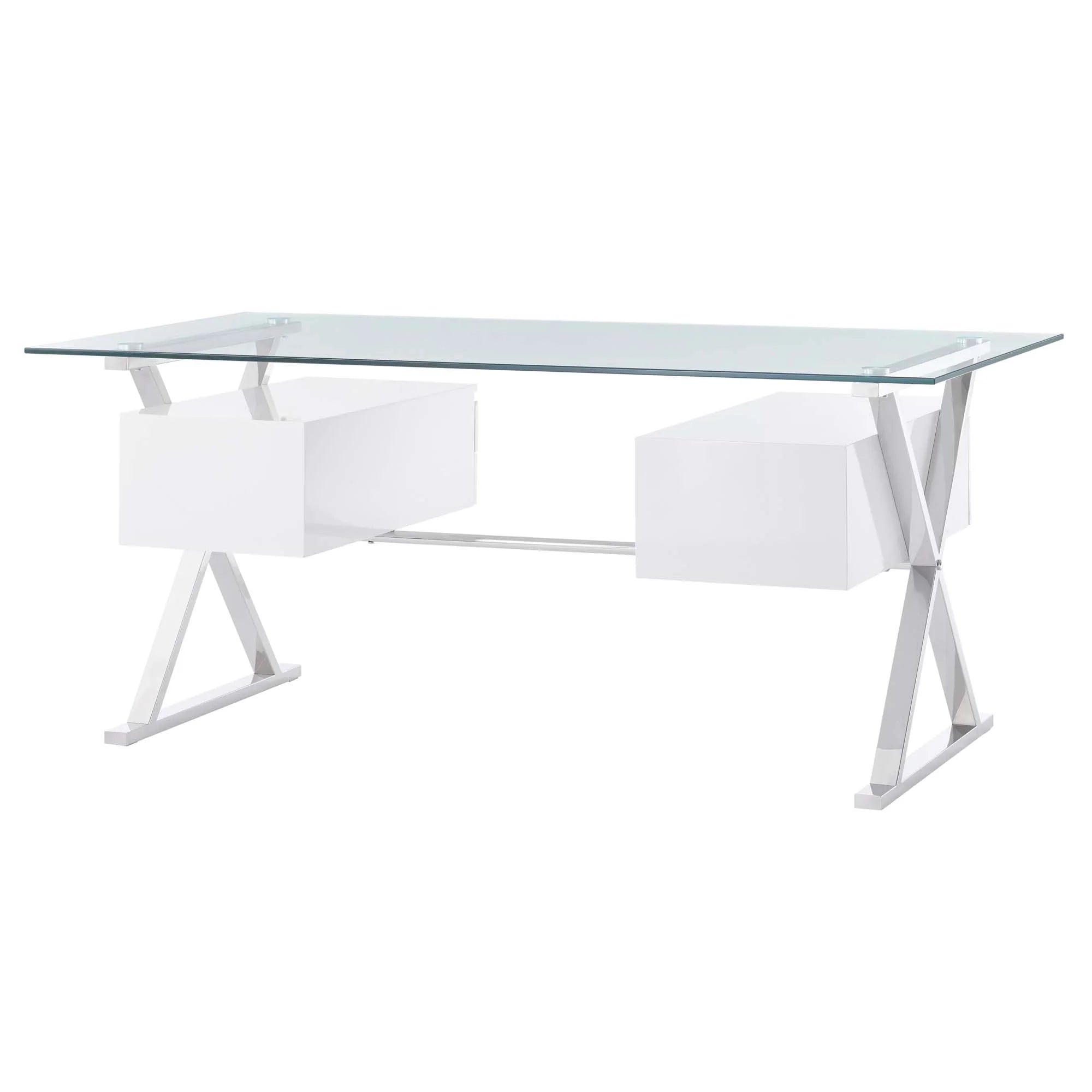 Sector 71" Glass Top Glass Office Desk in White