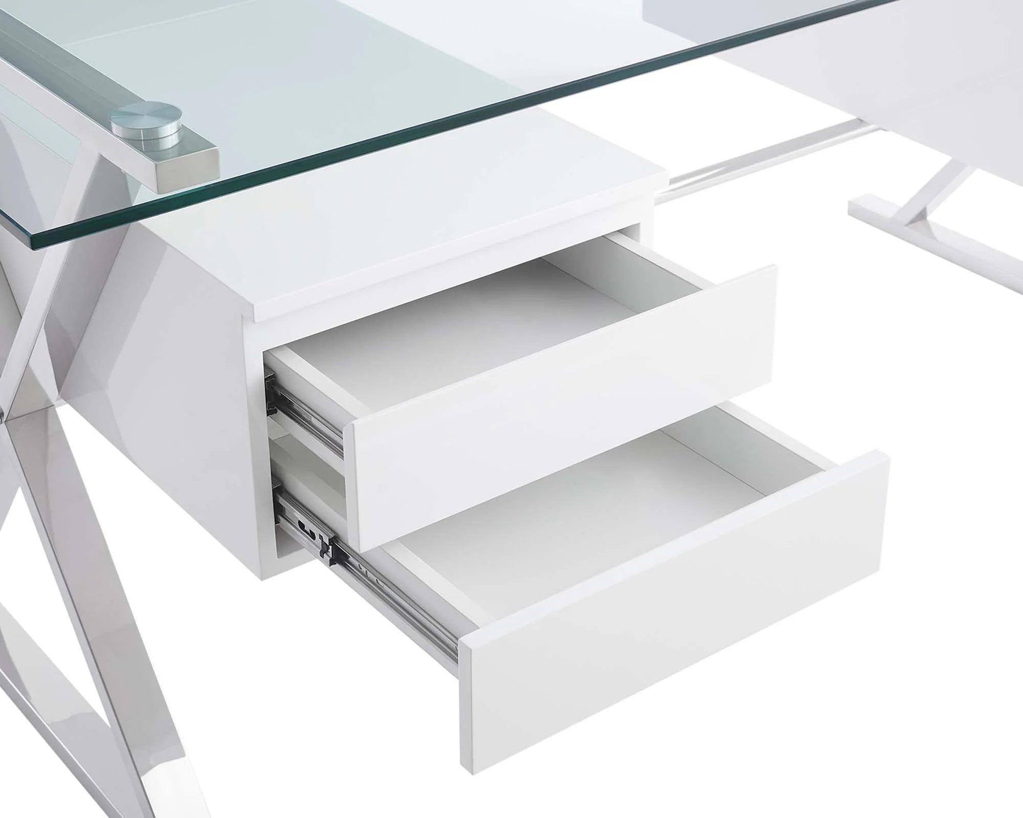 Sector 71" Glass Top Glass Office Desk in White