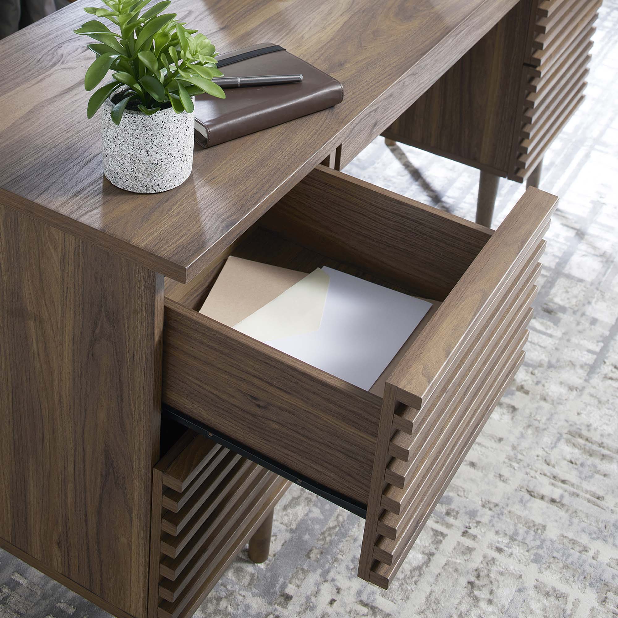 Render Office Desk in Walnut