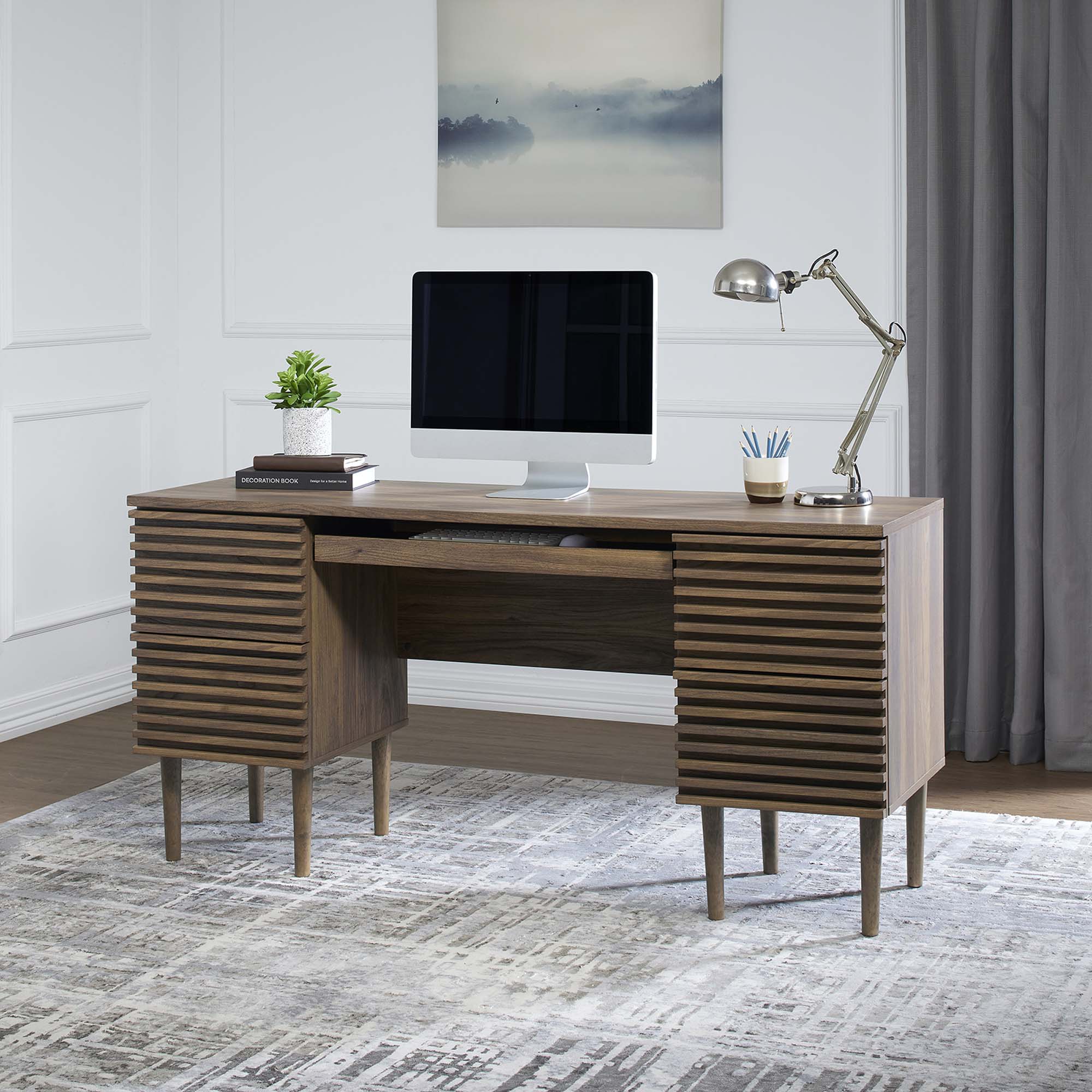 Render Office Desk in Walnut