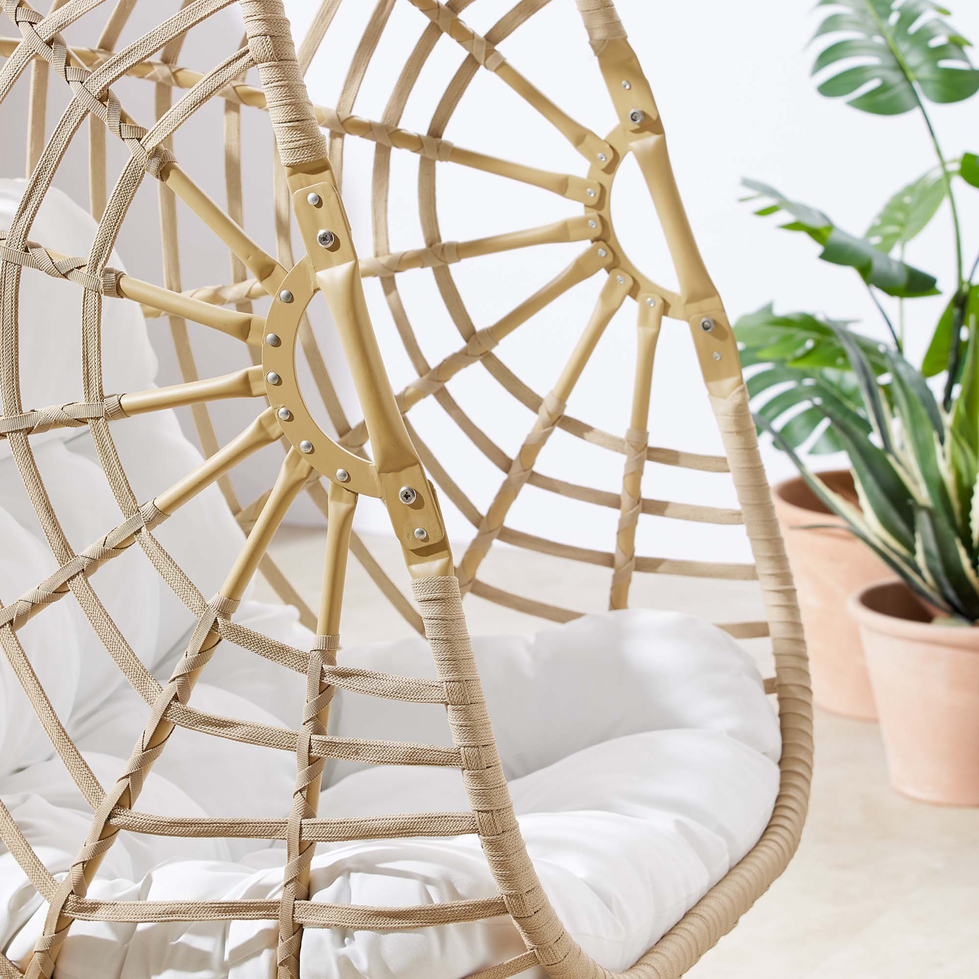 Amalie Wicker Rattan Outdoor Patio Rattan Swing Chair without Stand in Natural White