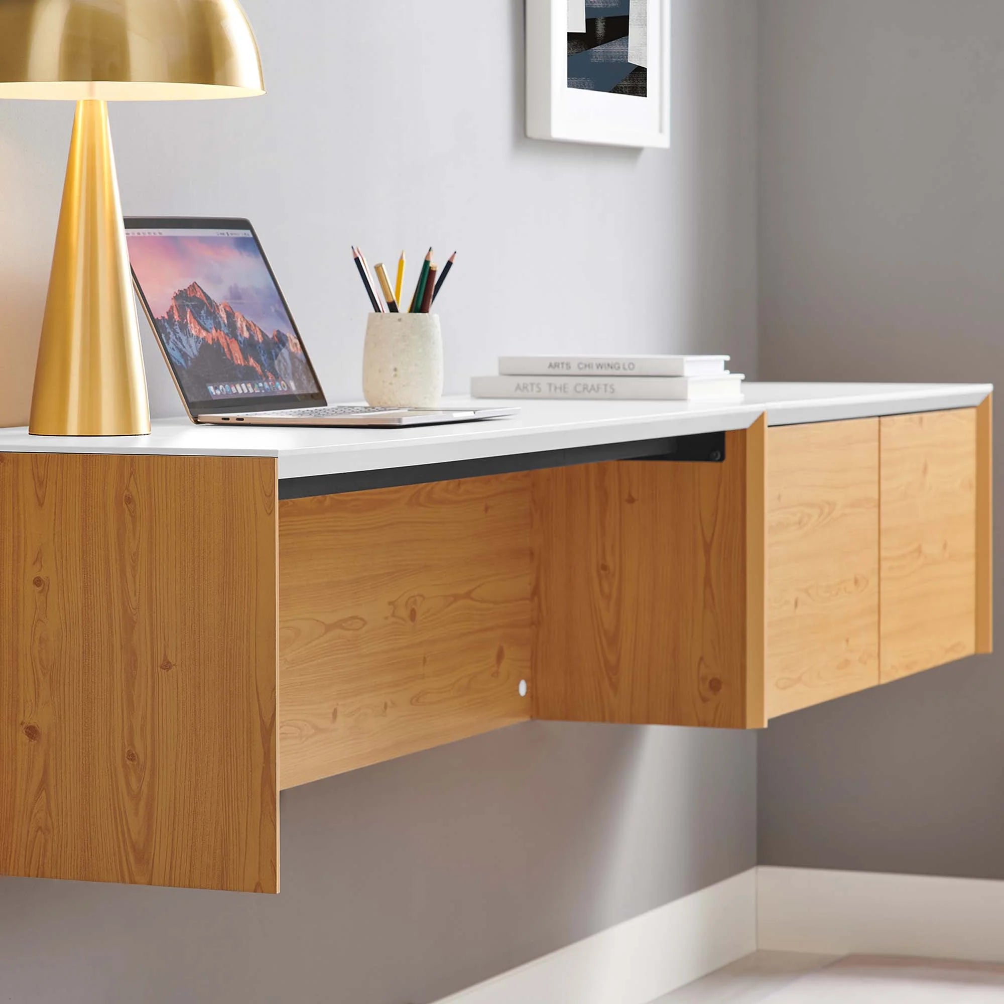 Kinetic Wall-Mount Office Desk With Cabinet and Shelf