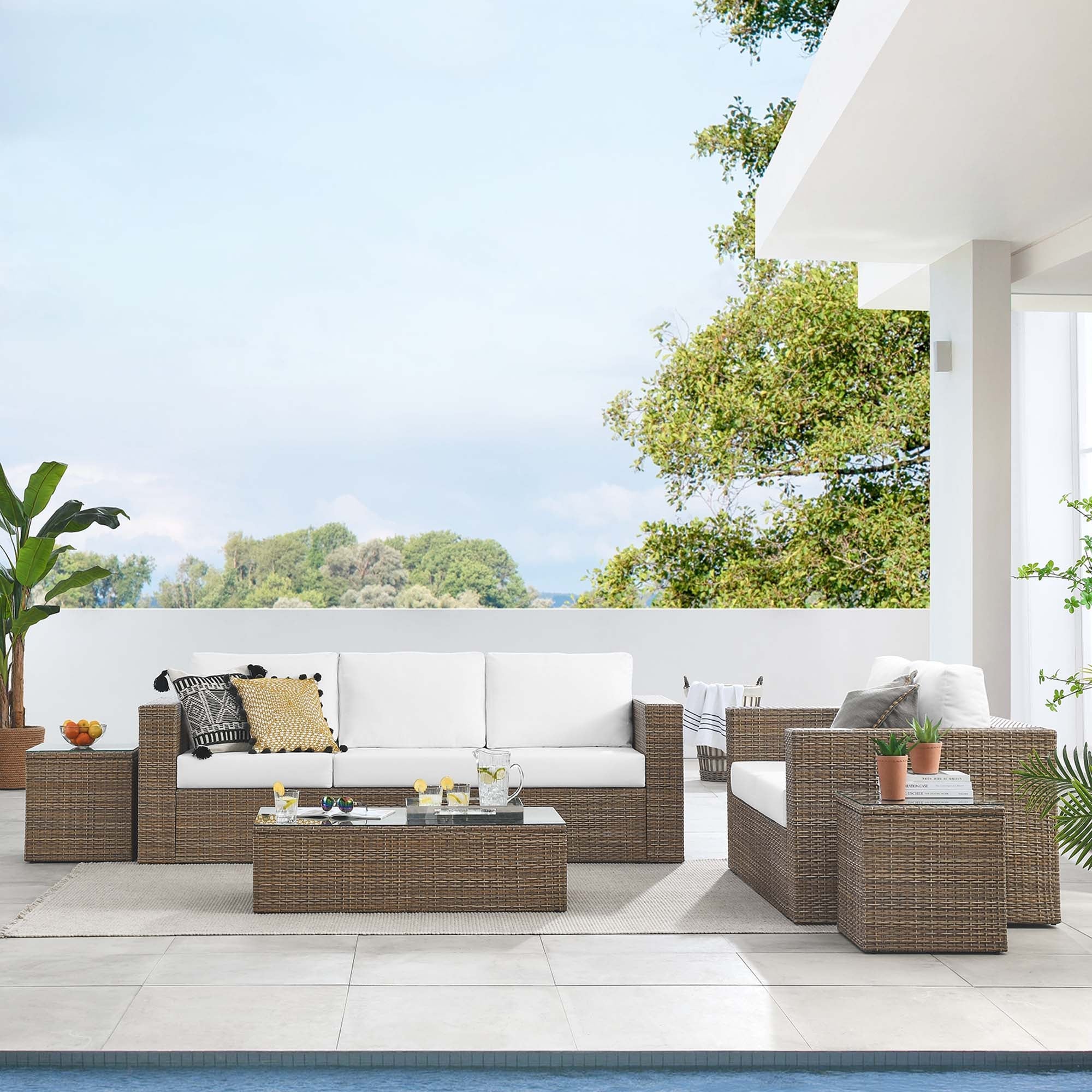 Convene 5-Piece Outdoor Patio Furniture Set in Cappuccino White
