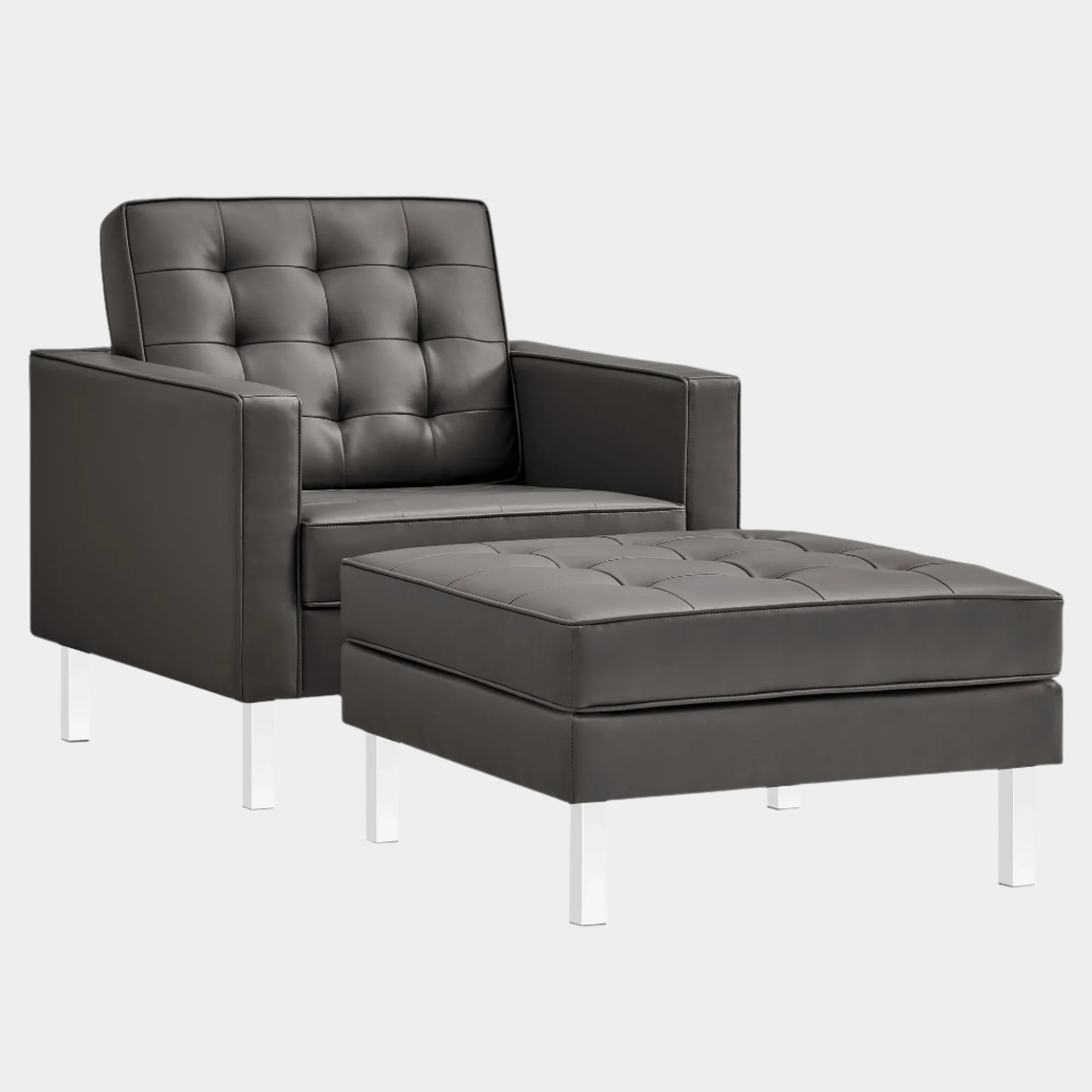 Loft Tufted Vegan Leather Armchair and Ottoman Set