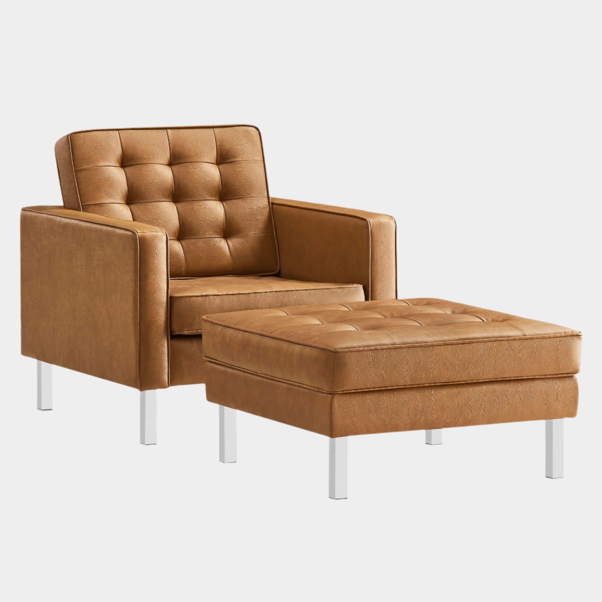 Loft Tufted Vegan Leather Armchair and Ottoman Set