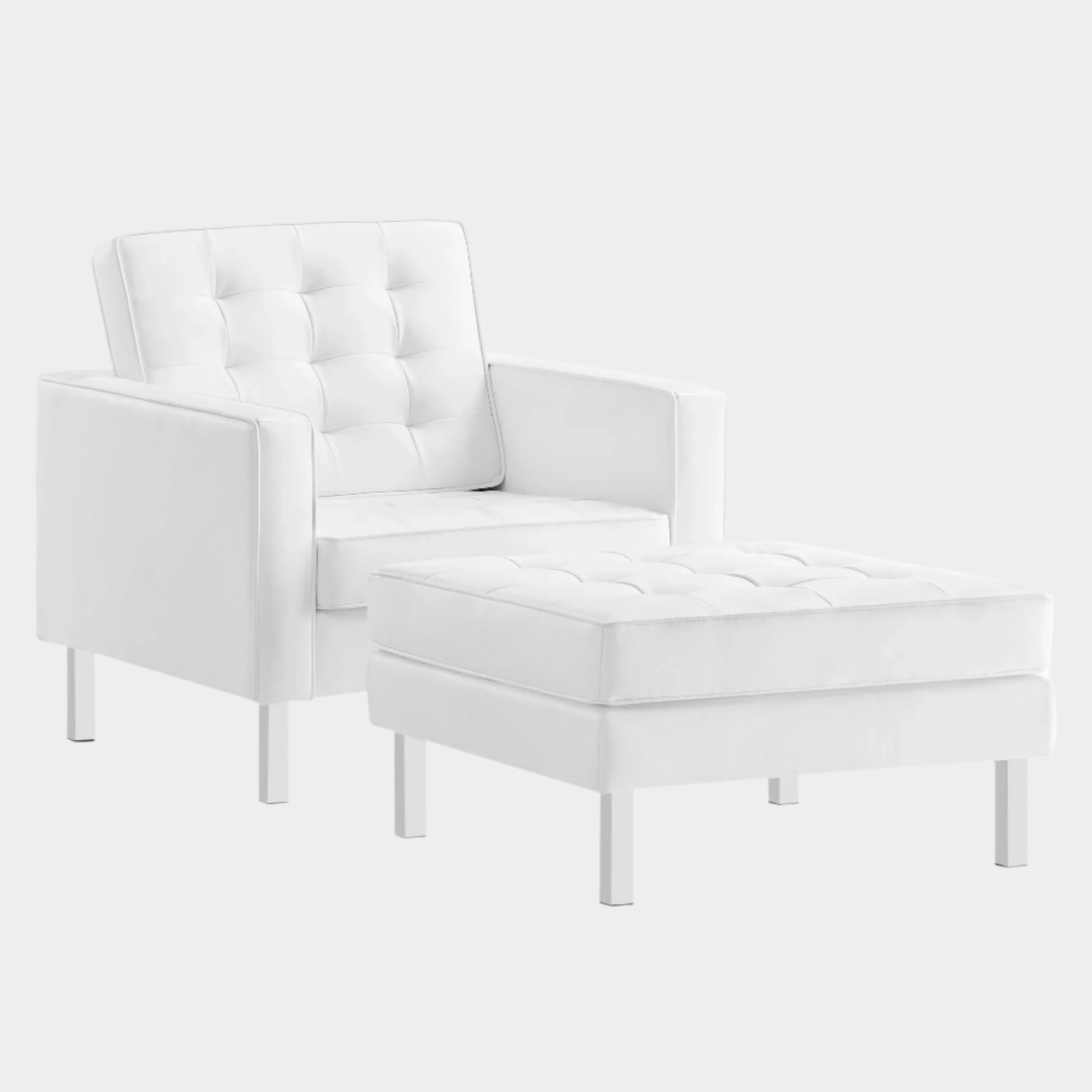 Loft Tufted Vegan Leather Armchair and Ottoman Set