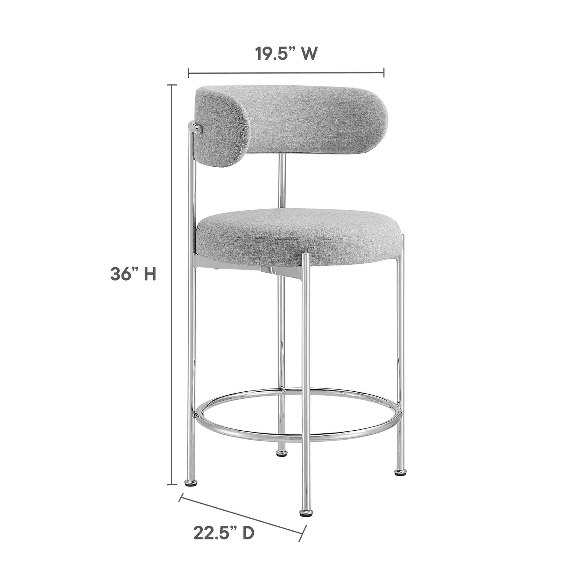 Albie Fabric Counter Stools Set of 2 in Gray Silver
