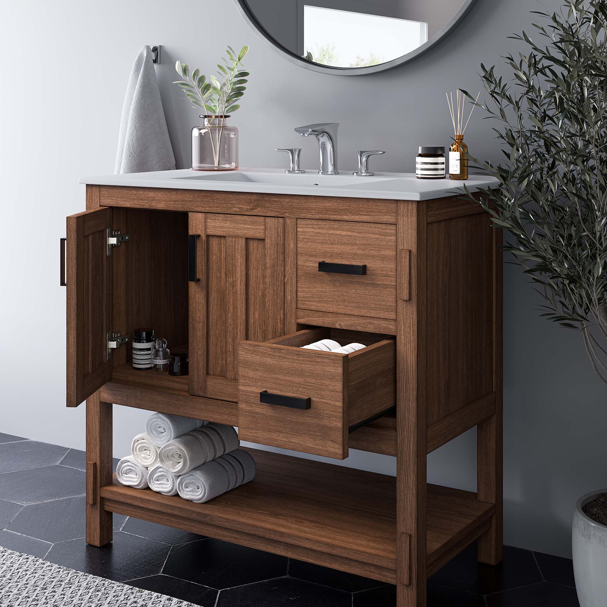 Meuble-lavabo de salle de bain en bois Ashlyn inclus