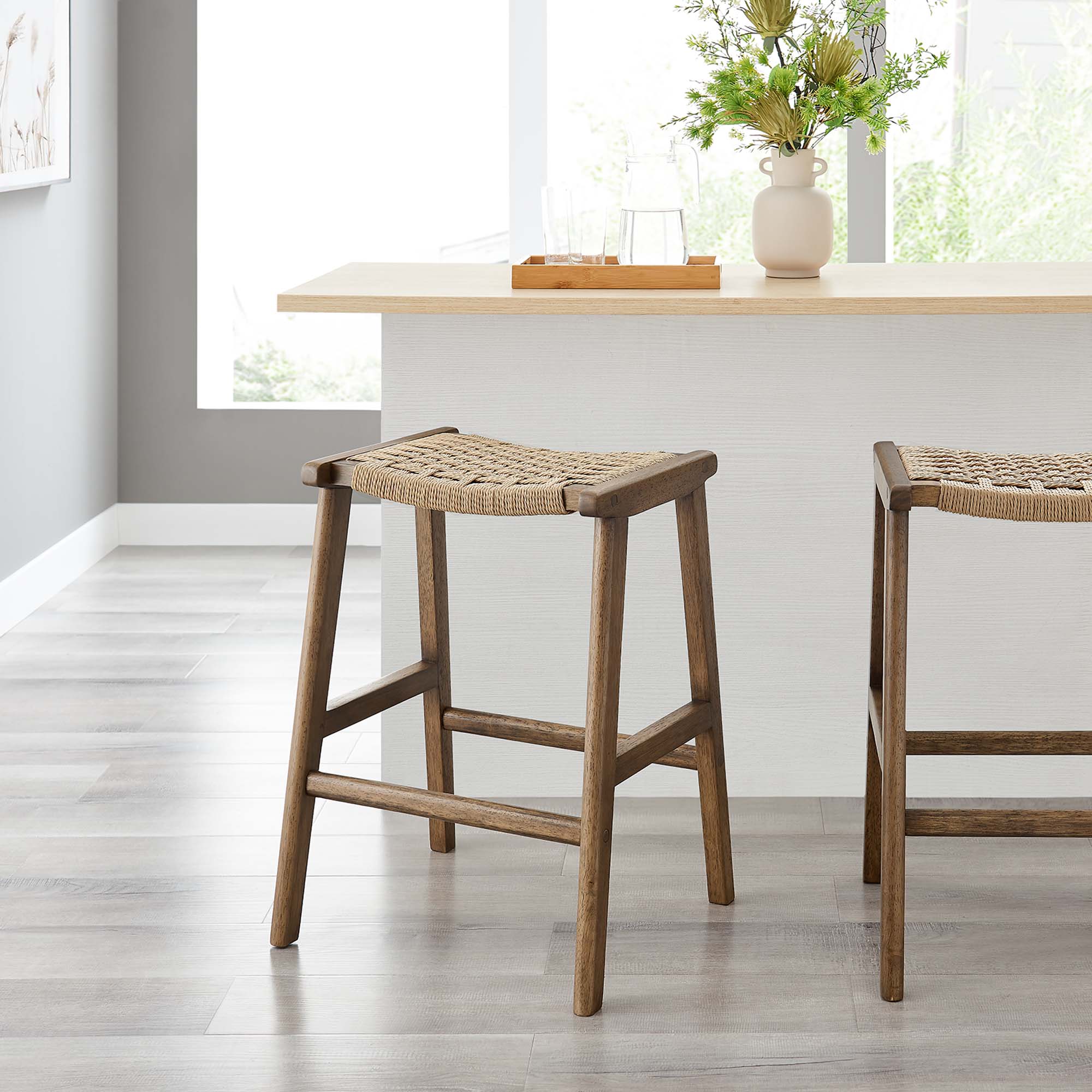 Saoirse Woven Rope Wood Counter Stool Set of 2