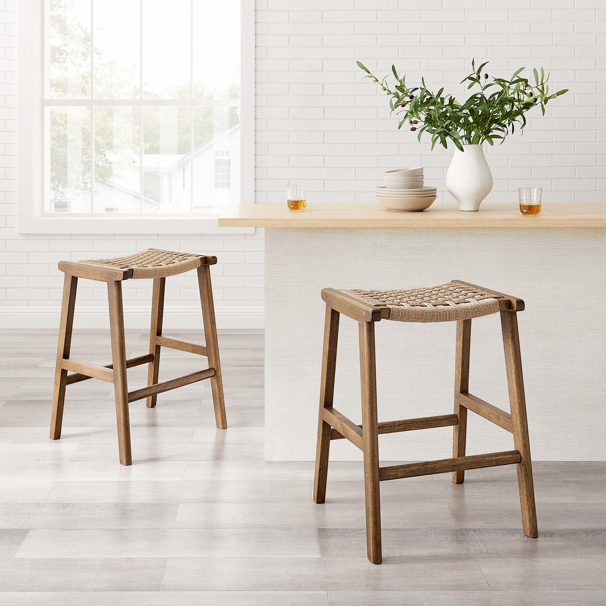 Saoirse Woven Rope Wood Counter Stool Set of 2