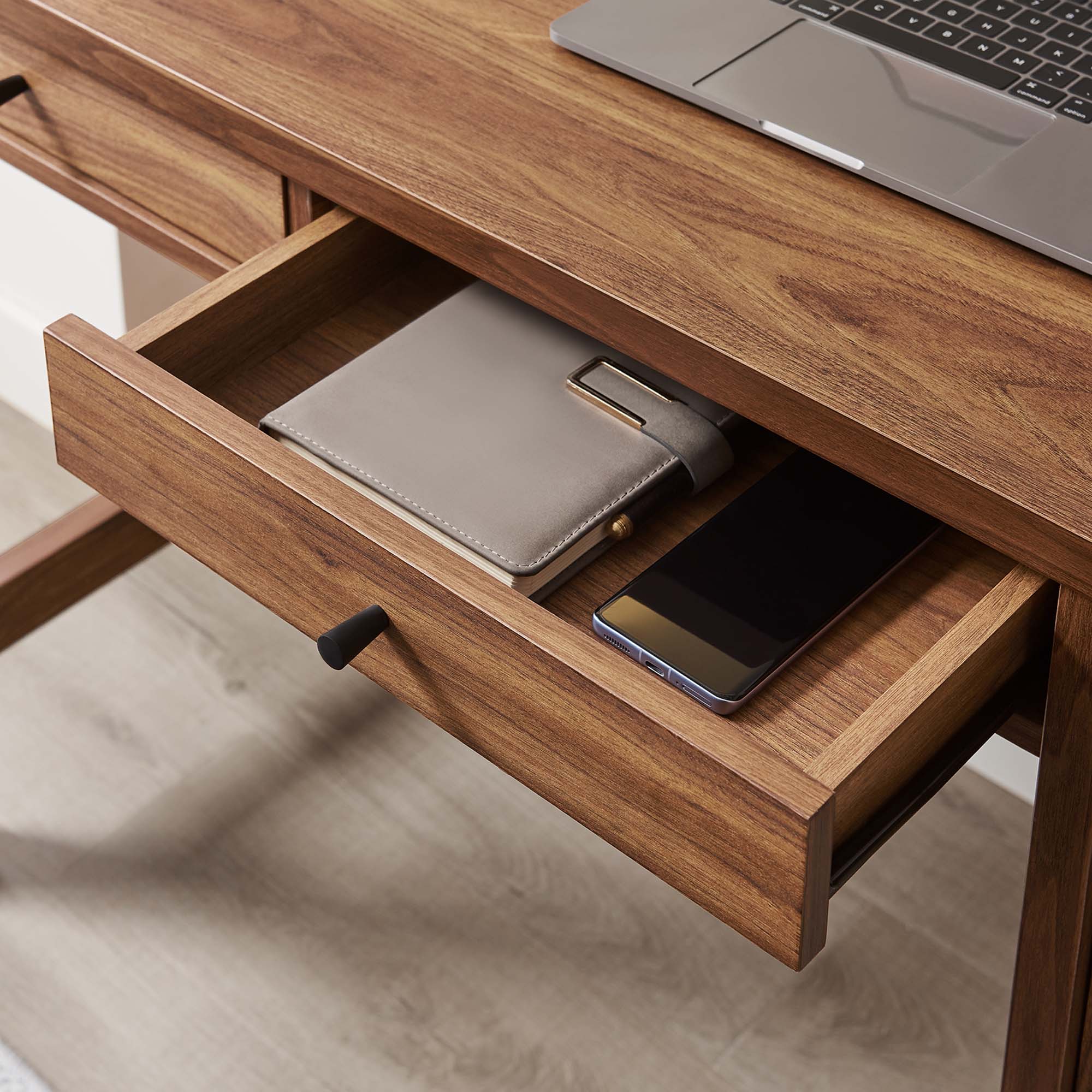 Capri 49" Wood Grain Office Desk in Walnut