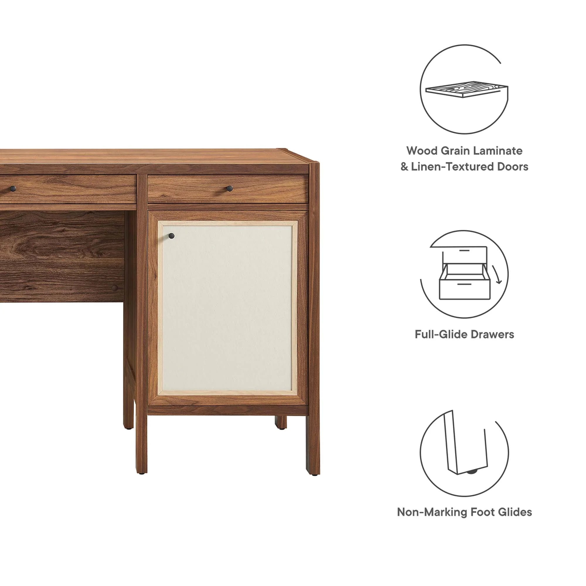 Capri 58" Wood Grain Office Desk in Walnut