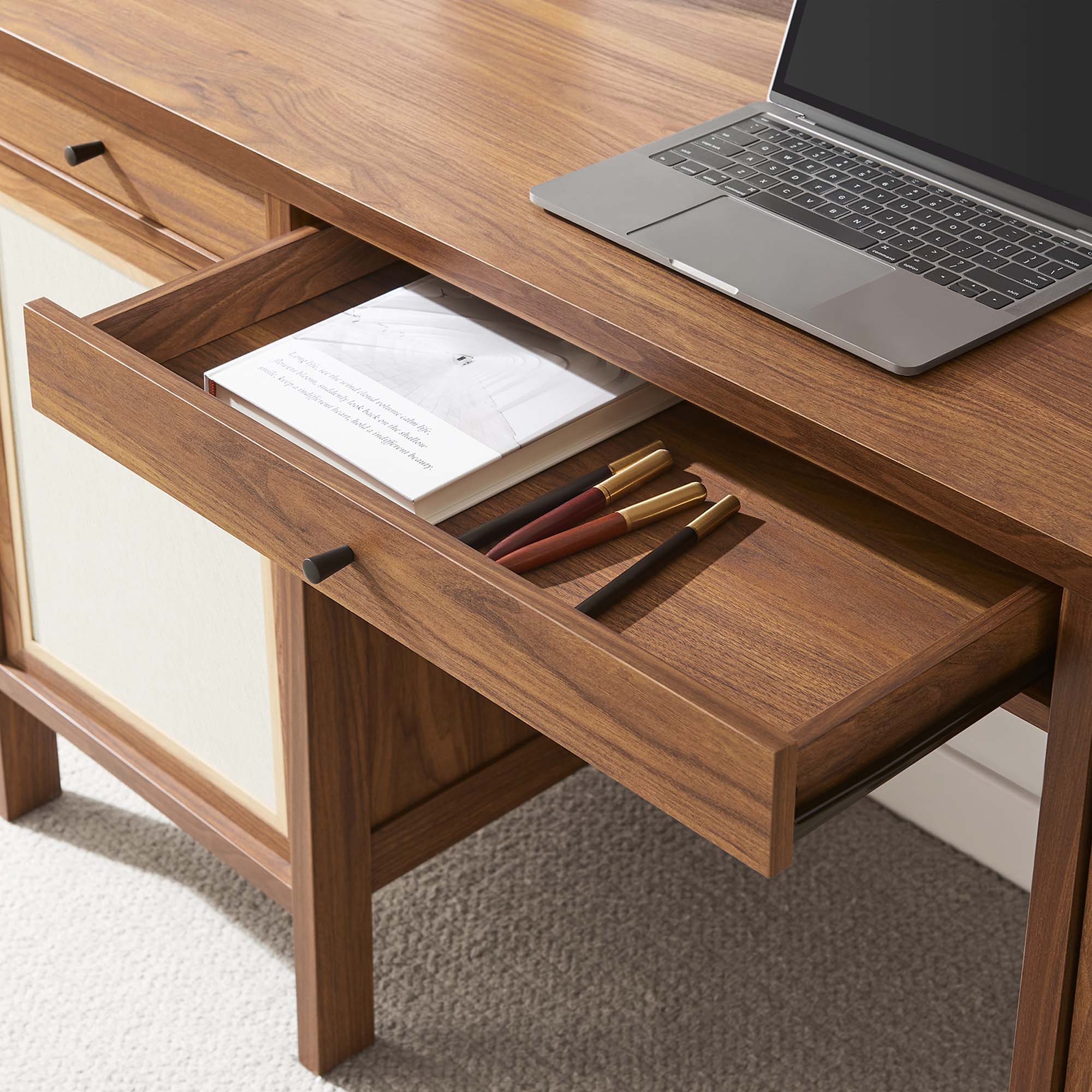 Capri 58" Wood Grain Office Desk in Walnut