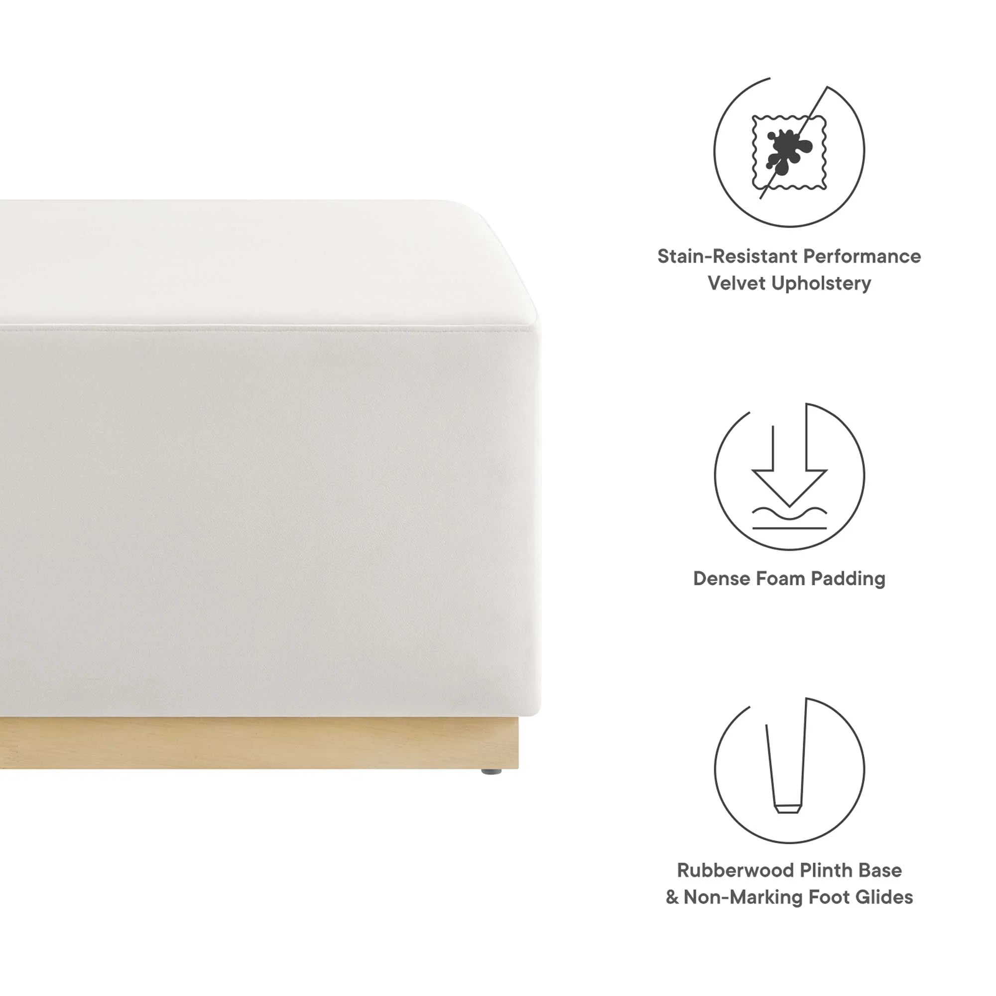 Tilden Large Square Performance Velvet Upholstered Ottoman