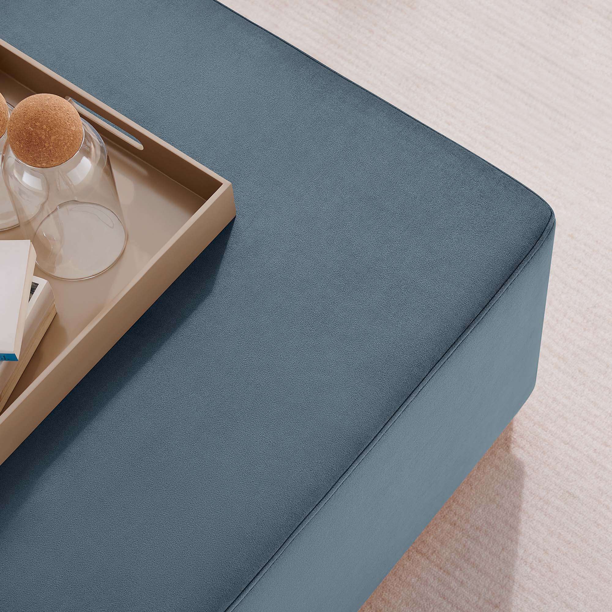 Tilden Large Square Performance Velvet Upholstered Ottoman