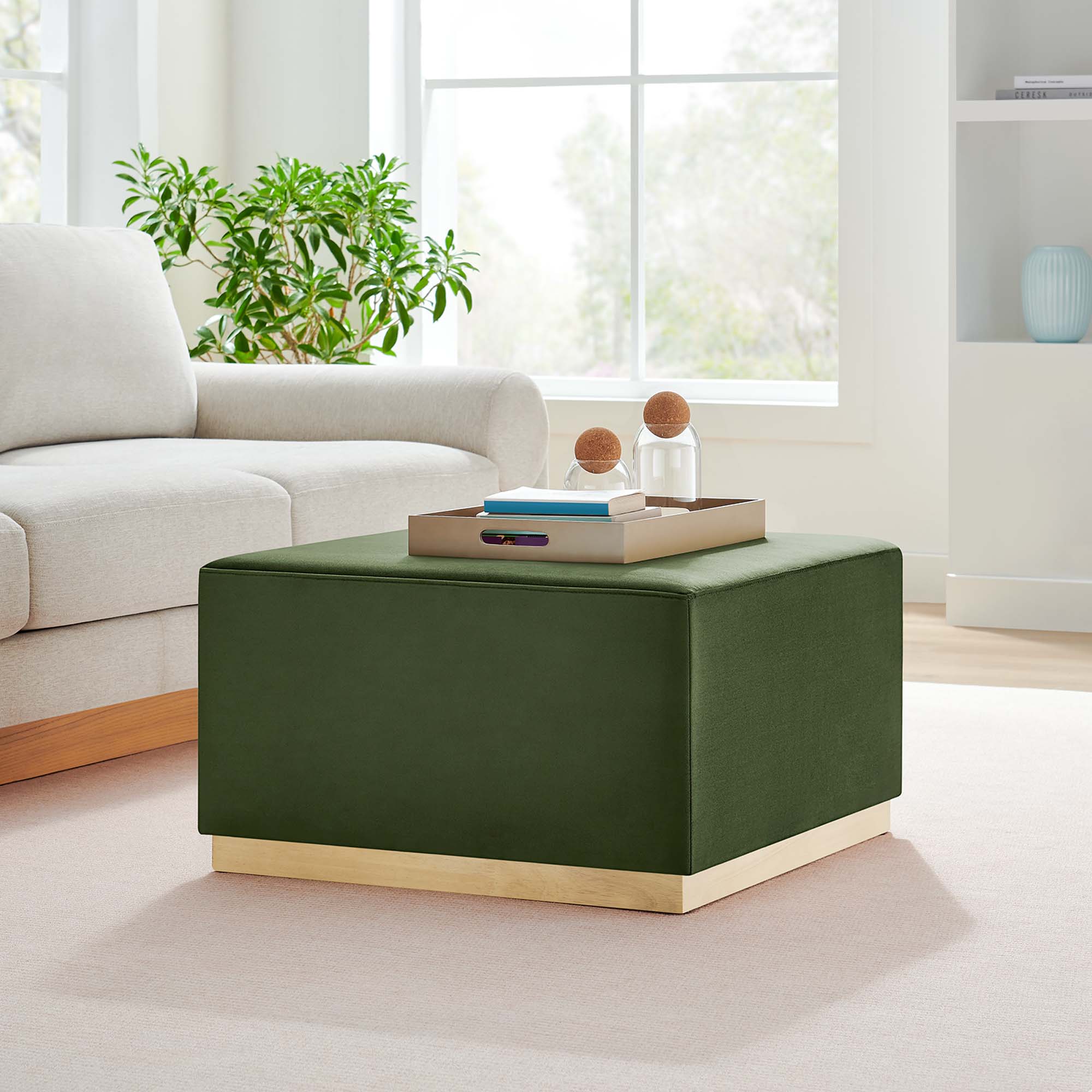 Tilden Large Square Performance Velvet Upholstered Ottoman