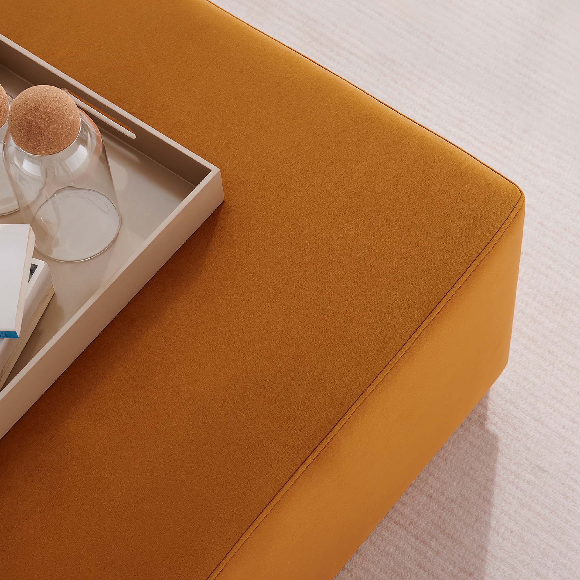 Tilden Large Square Performance Velvet Upholstered Ottoman