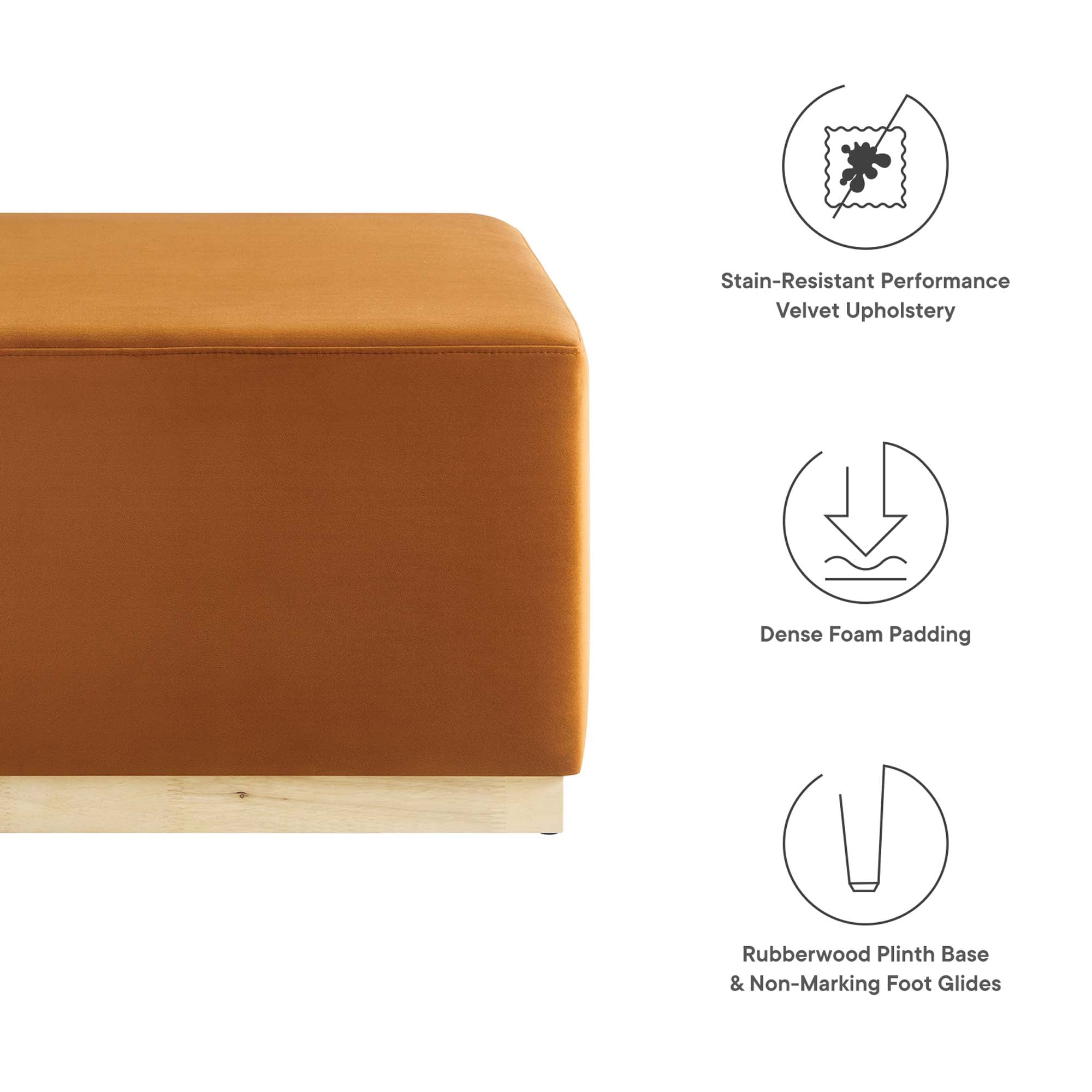 Tilden Large Square Performance Velvet Upholstered Ottoman