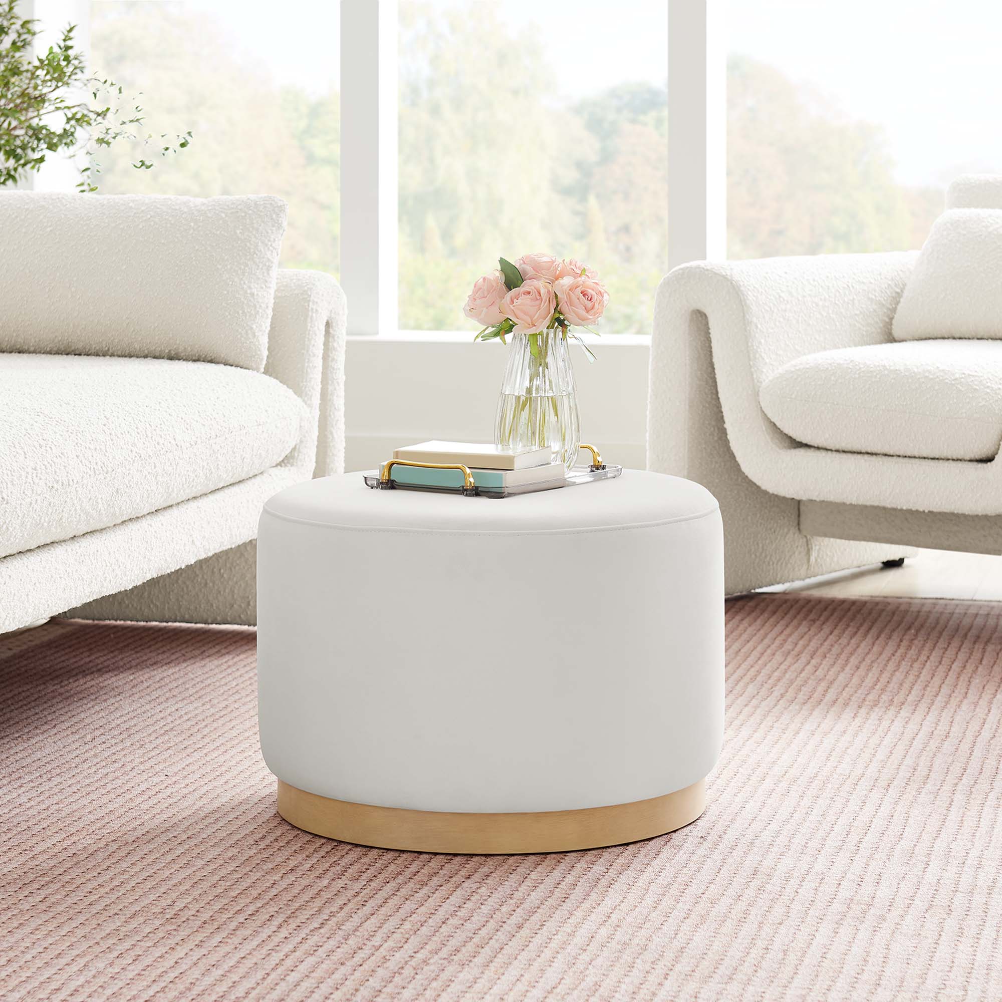 Tilden Large Round Performance Velvet Upholstered Ottoman