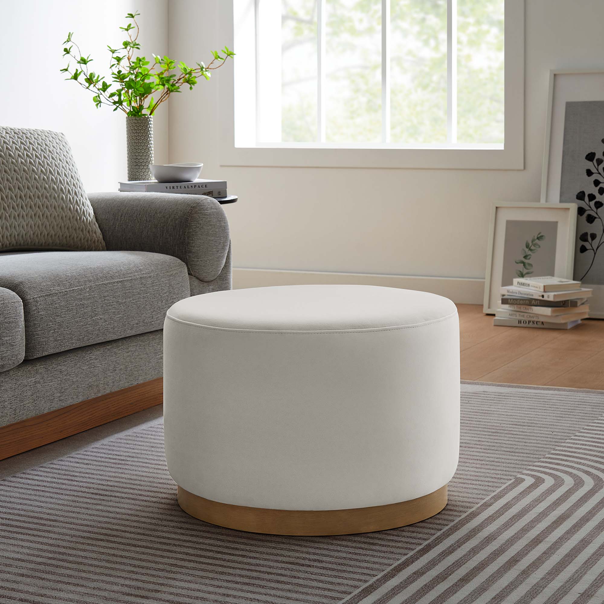 Tilden Large Round Performance Velvet Upholstered Ottoman