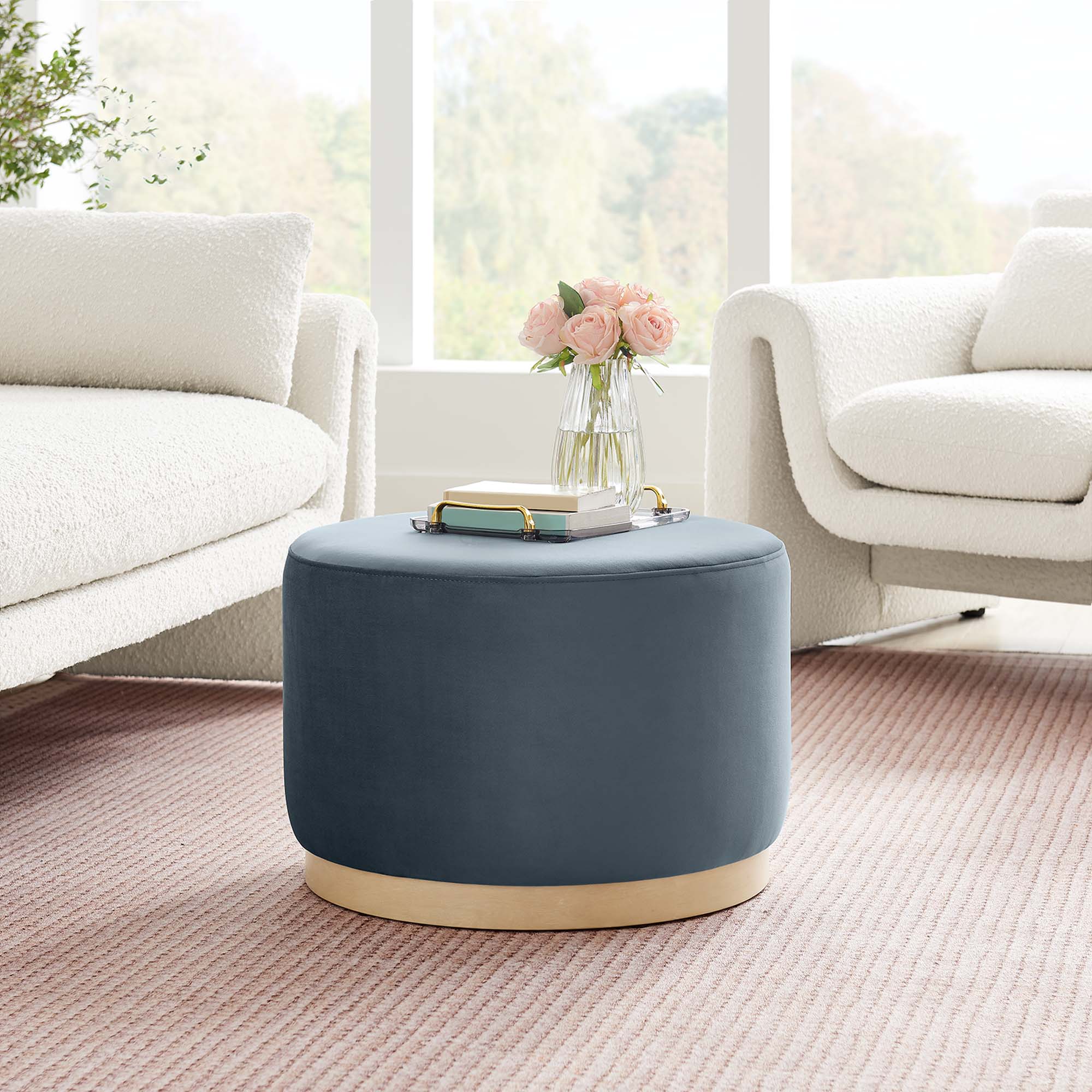 Tilden Large Round Performance Velvet Upholstered Ottoman