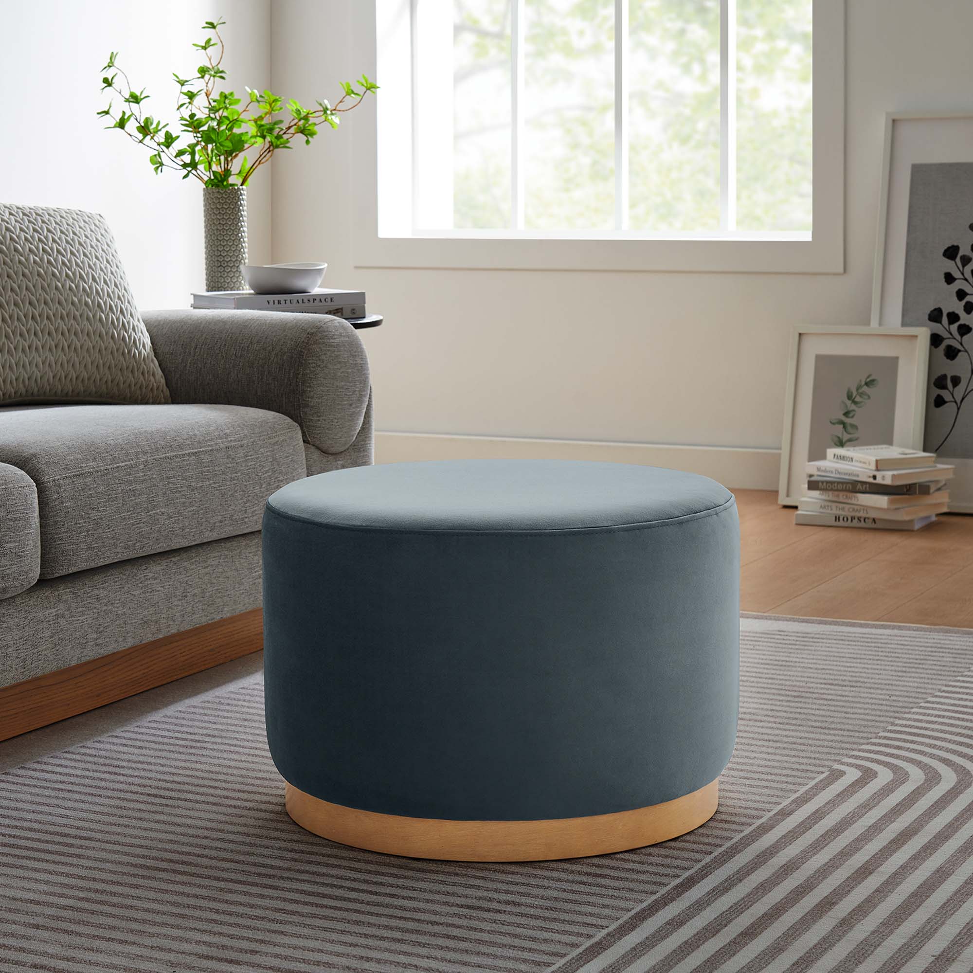 Tilden Large Round Performance Velvet Upholstered Ottoman