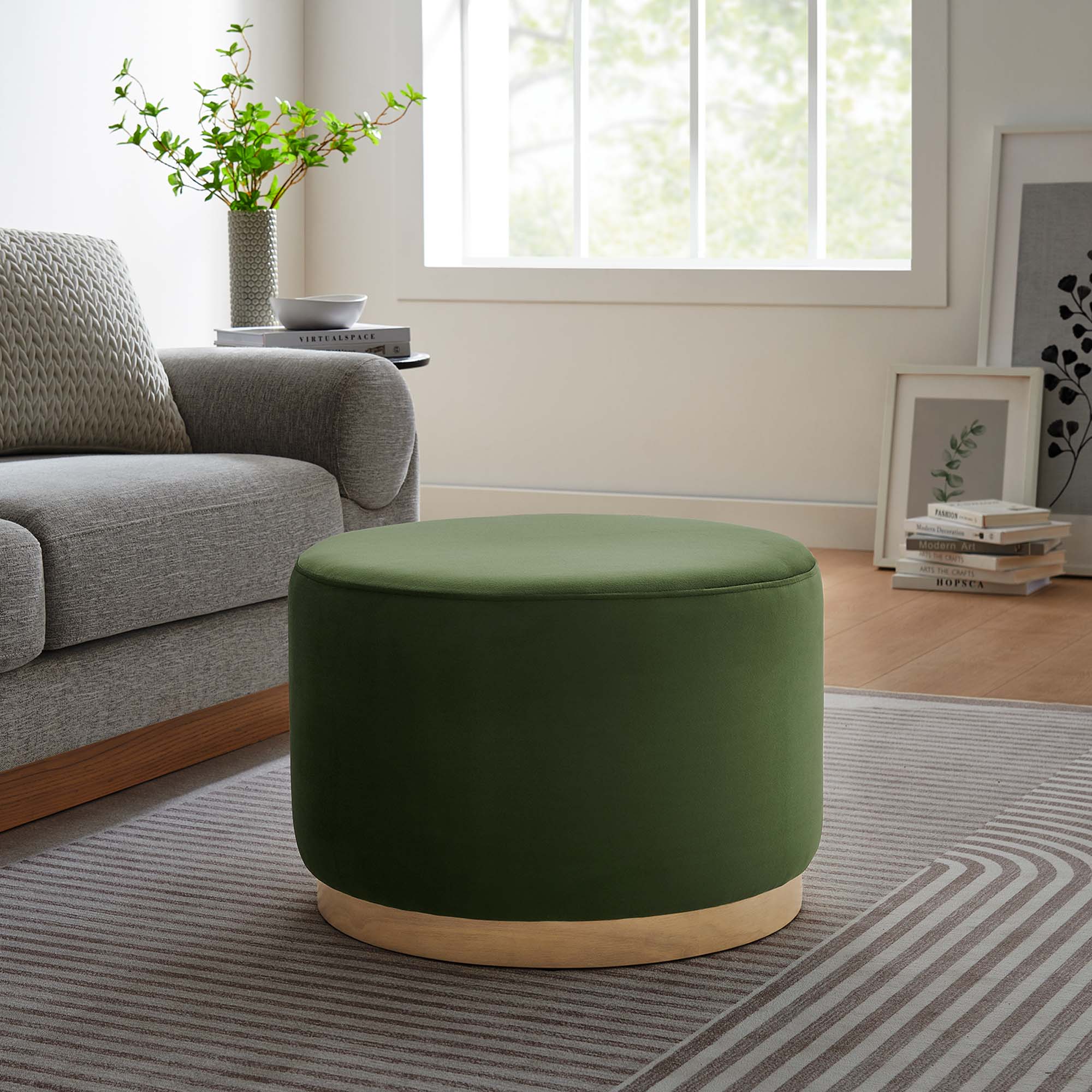 Tilden Large Round Performance Velvet Upholstered Ottoman