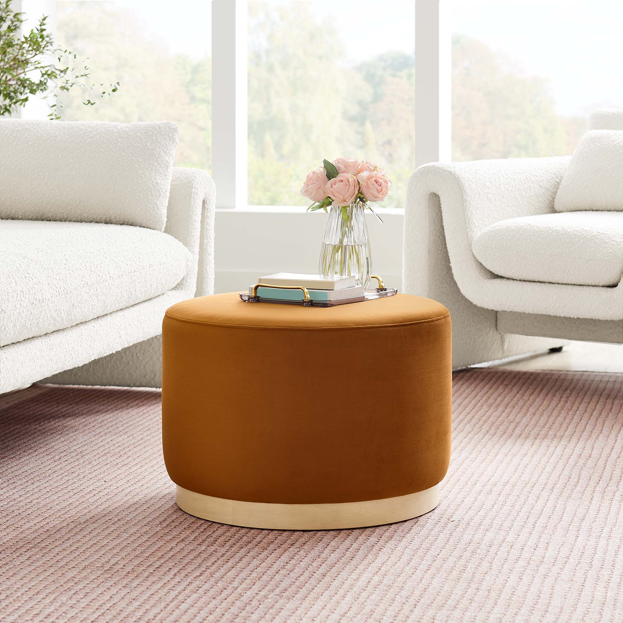 Tilden Large Round Performance Velvet Upholstered Ottoman