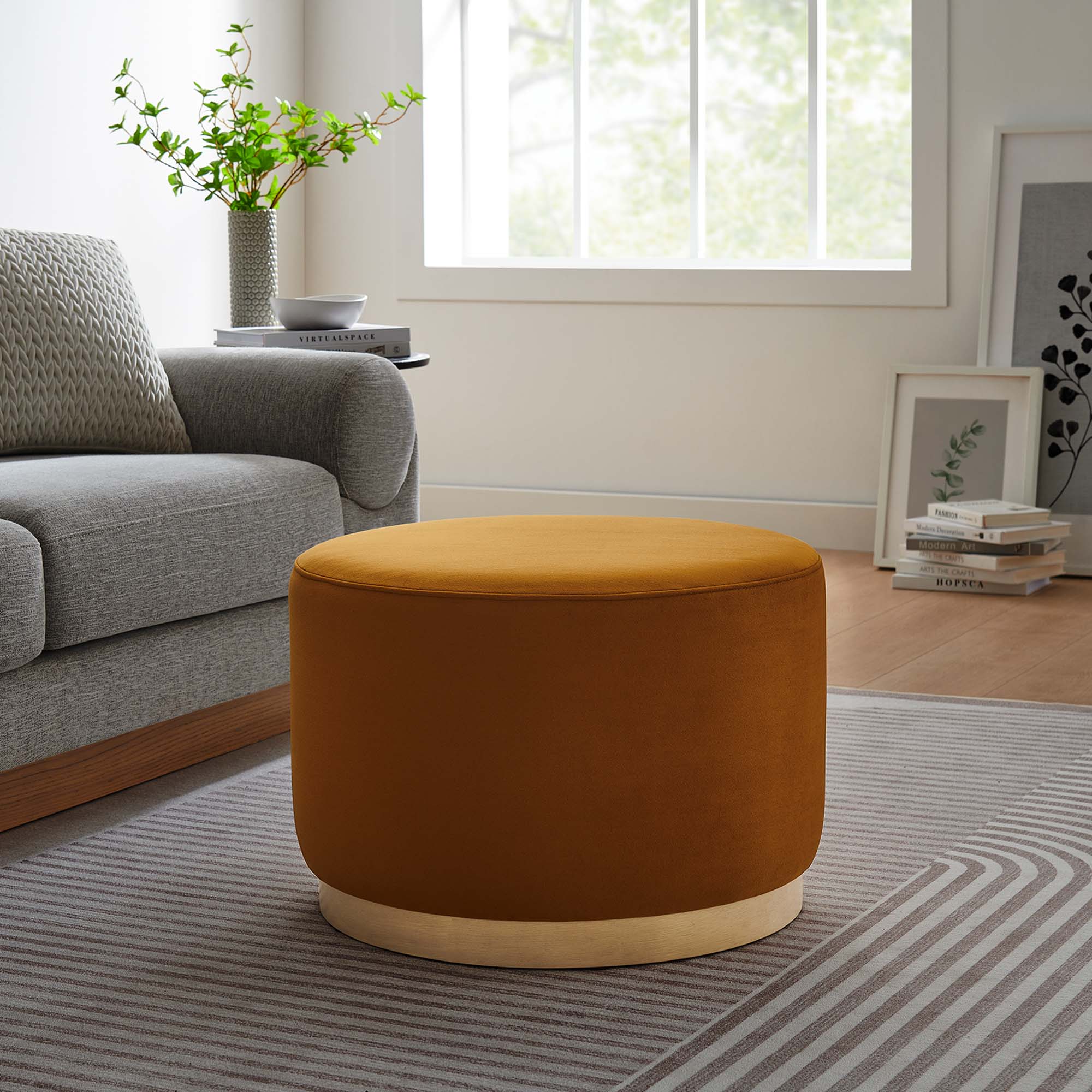 Tilden Large Round Performance Velvet Upholstered Ottoman