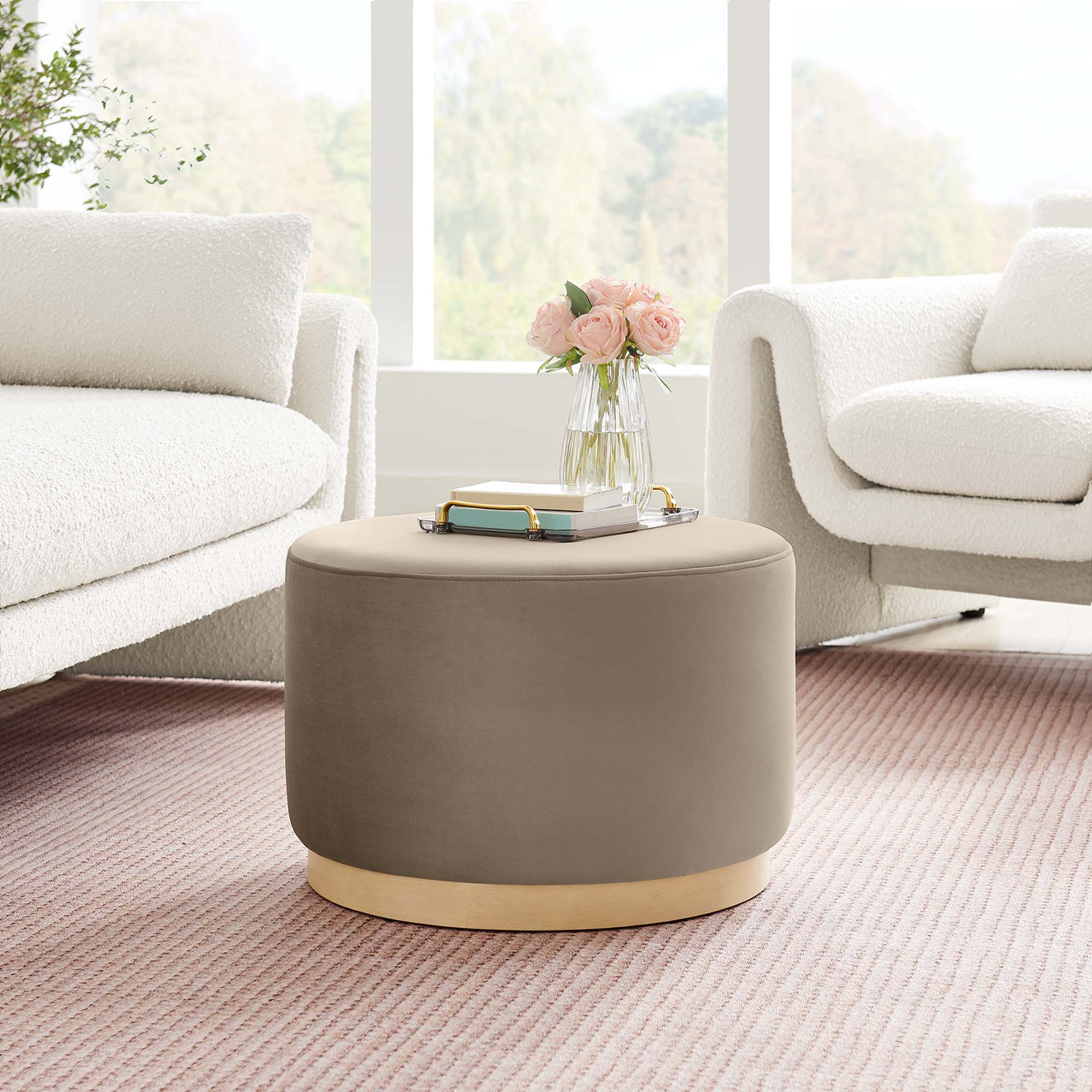 Tilden Large Round Performance Velvet Upholstered Ottoman