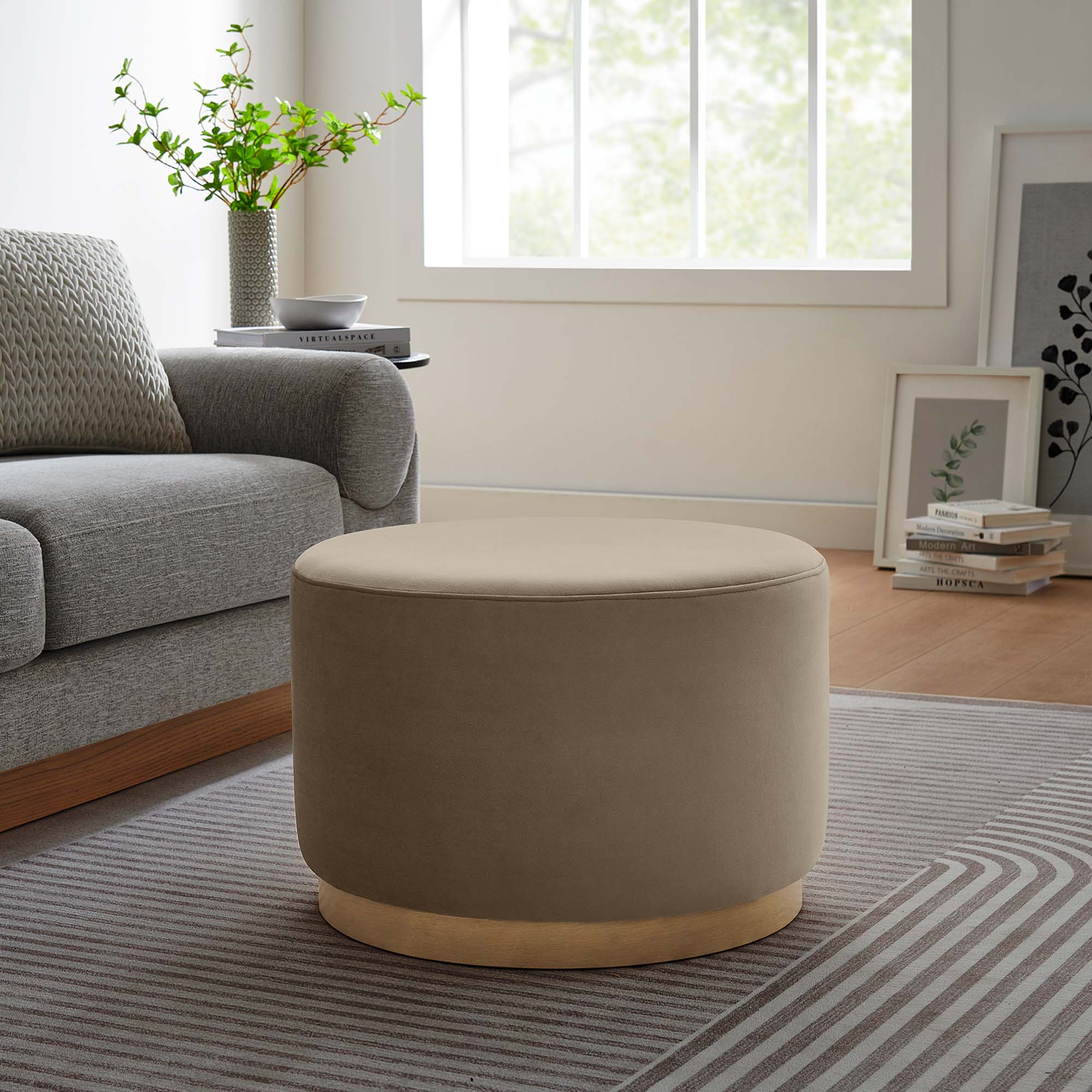 Tilden Large Round Performance Velvet Upholstered Ottoman