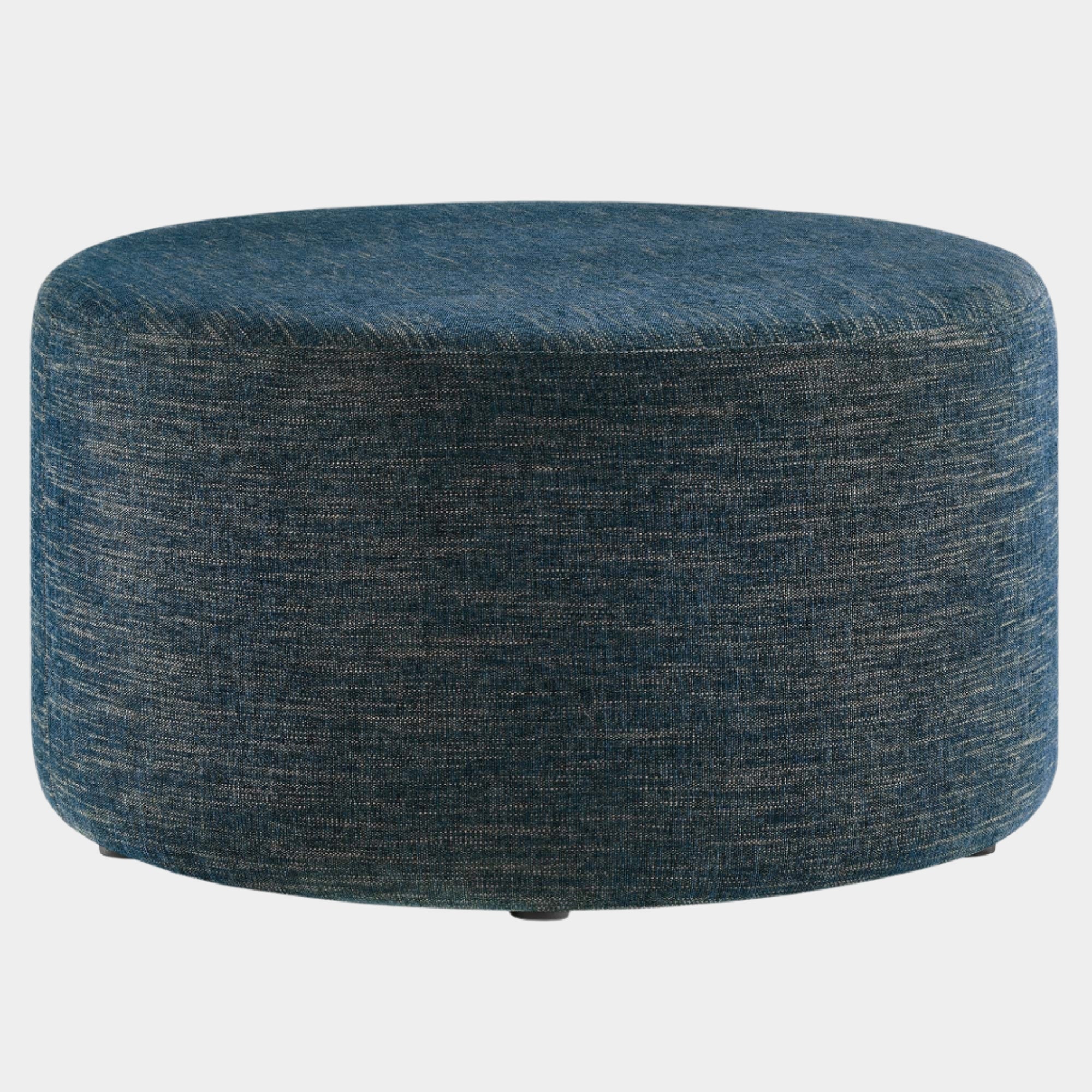 Callum Large Round Woven Heathered Fabric Upholstered Ottoman
