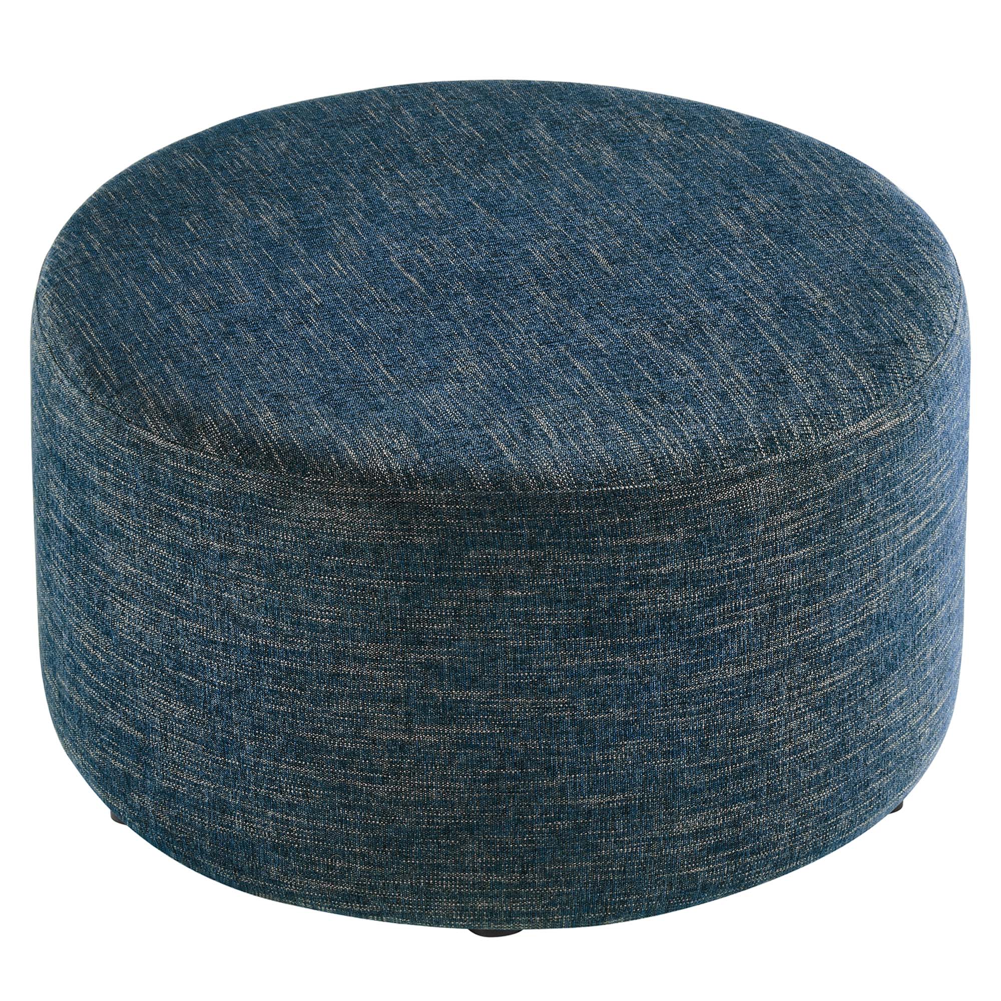 Callum Large Round Woven Heathered Fabric Upholstered Ottoman