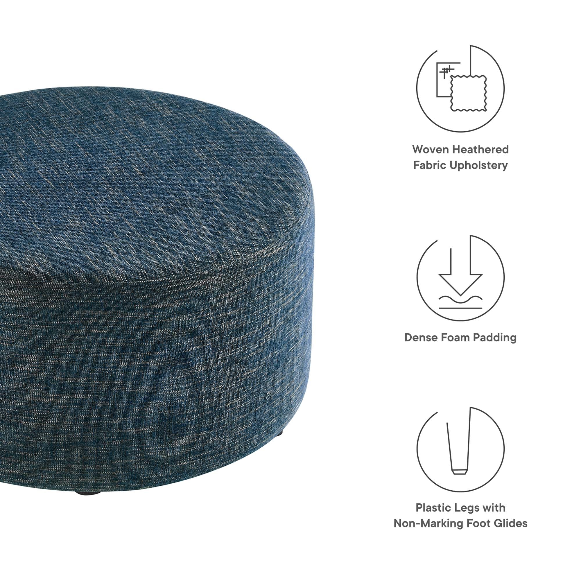 Callum Large Round Woven Heathered Fabric Upholstered Ottoman