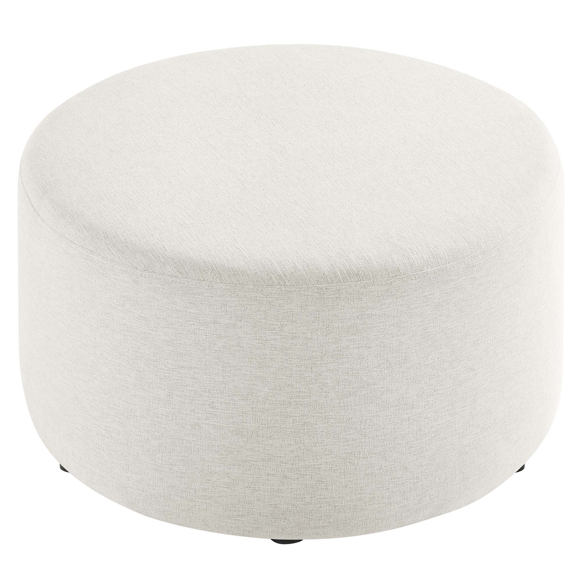 Callum Large Round Woven Heathered Fabric Upholstered Ottoman