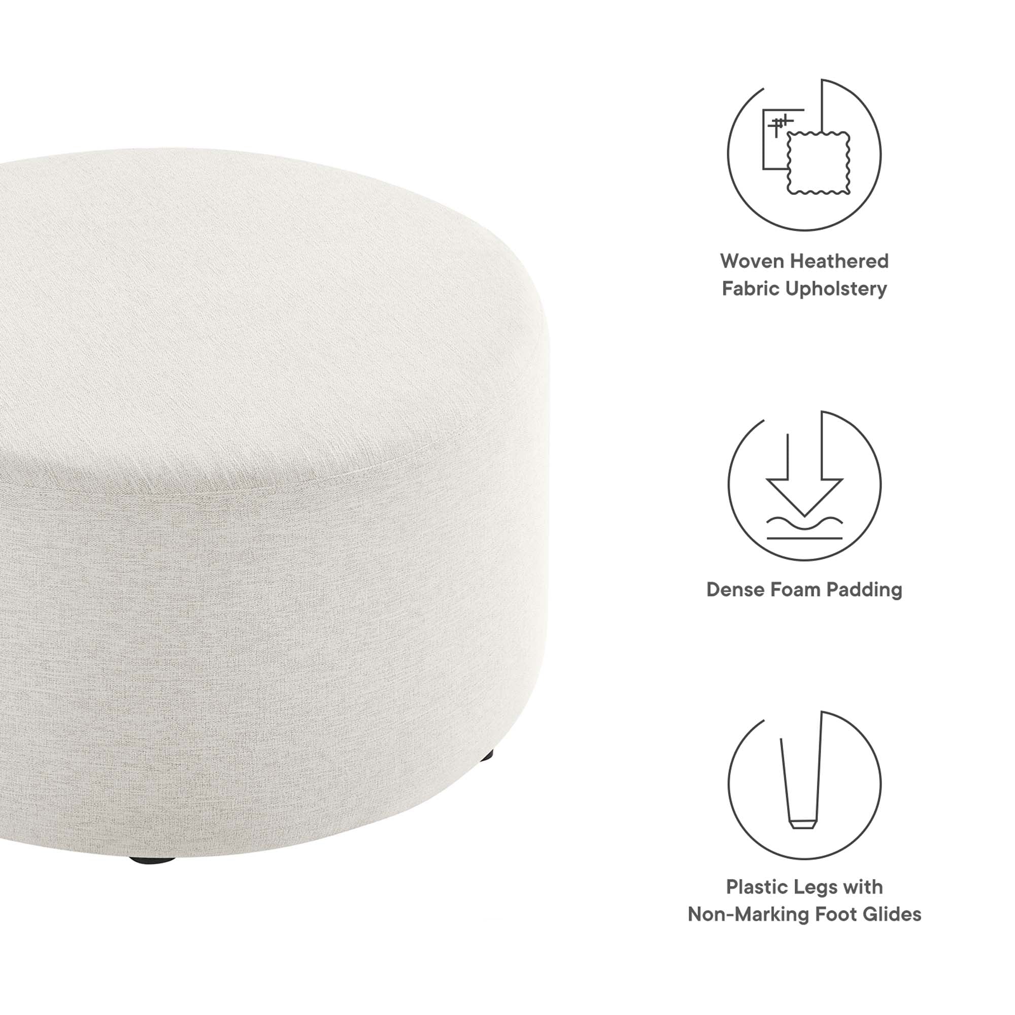 Callum Large Round Woven Heathered Fabric Upholstered Ottoman