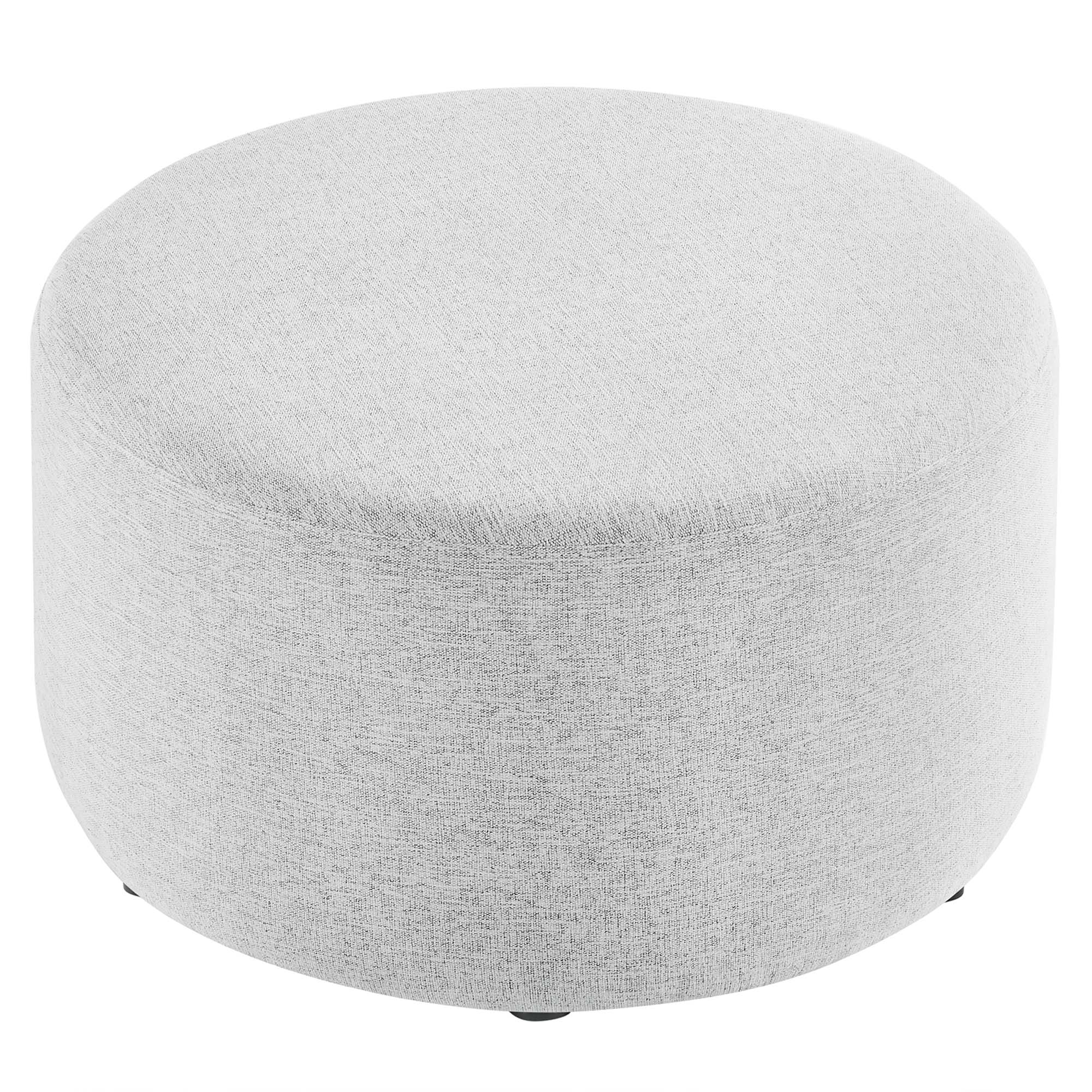 Callum Large Round Woven Heathered Fabric Upholstered Ottoman