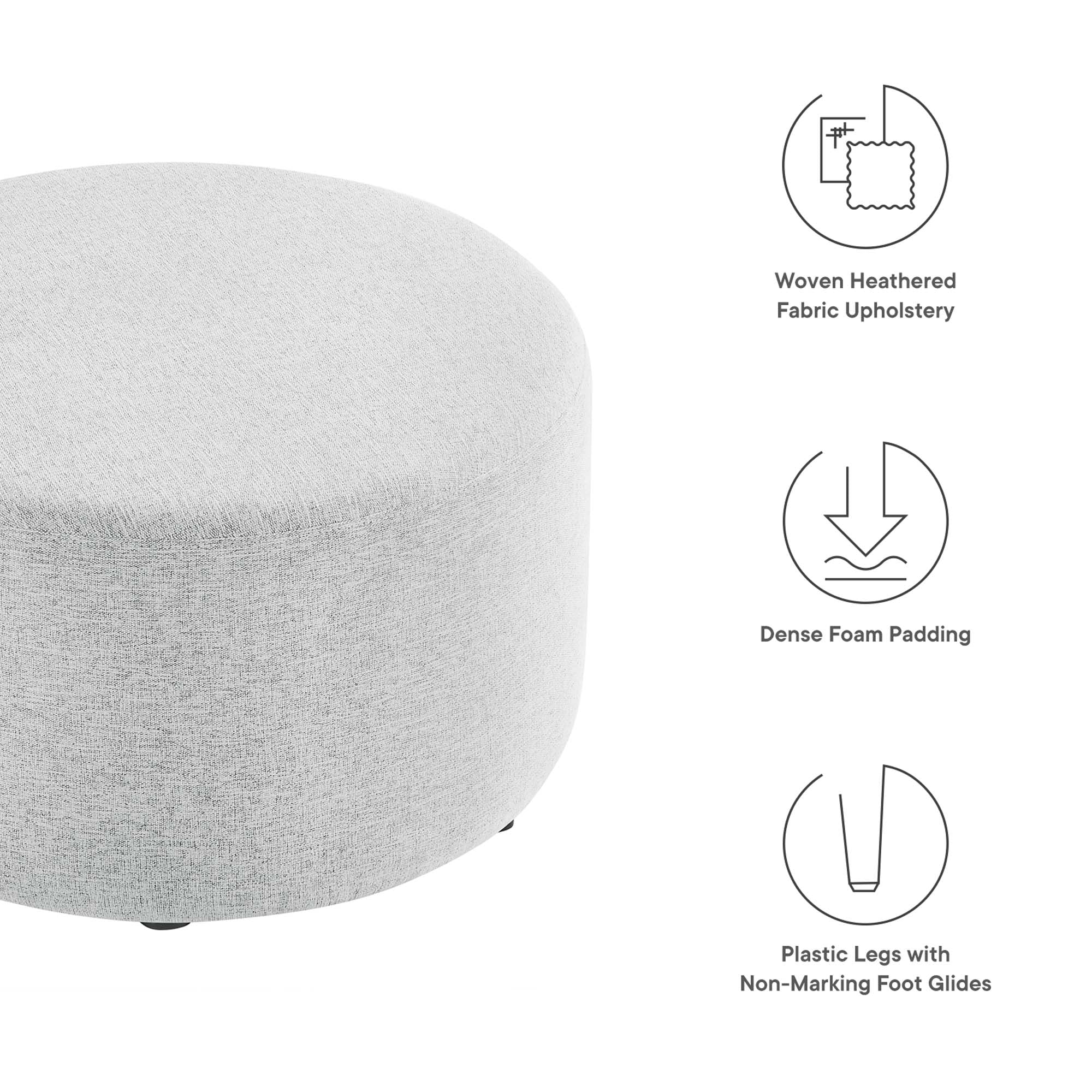 Callum Large Round Woven Heathered Fabric Upholstered Ottoman