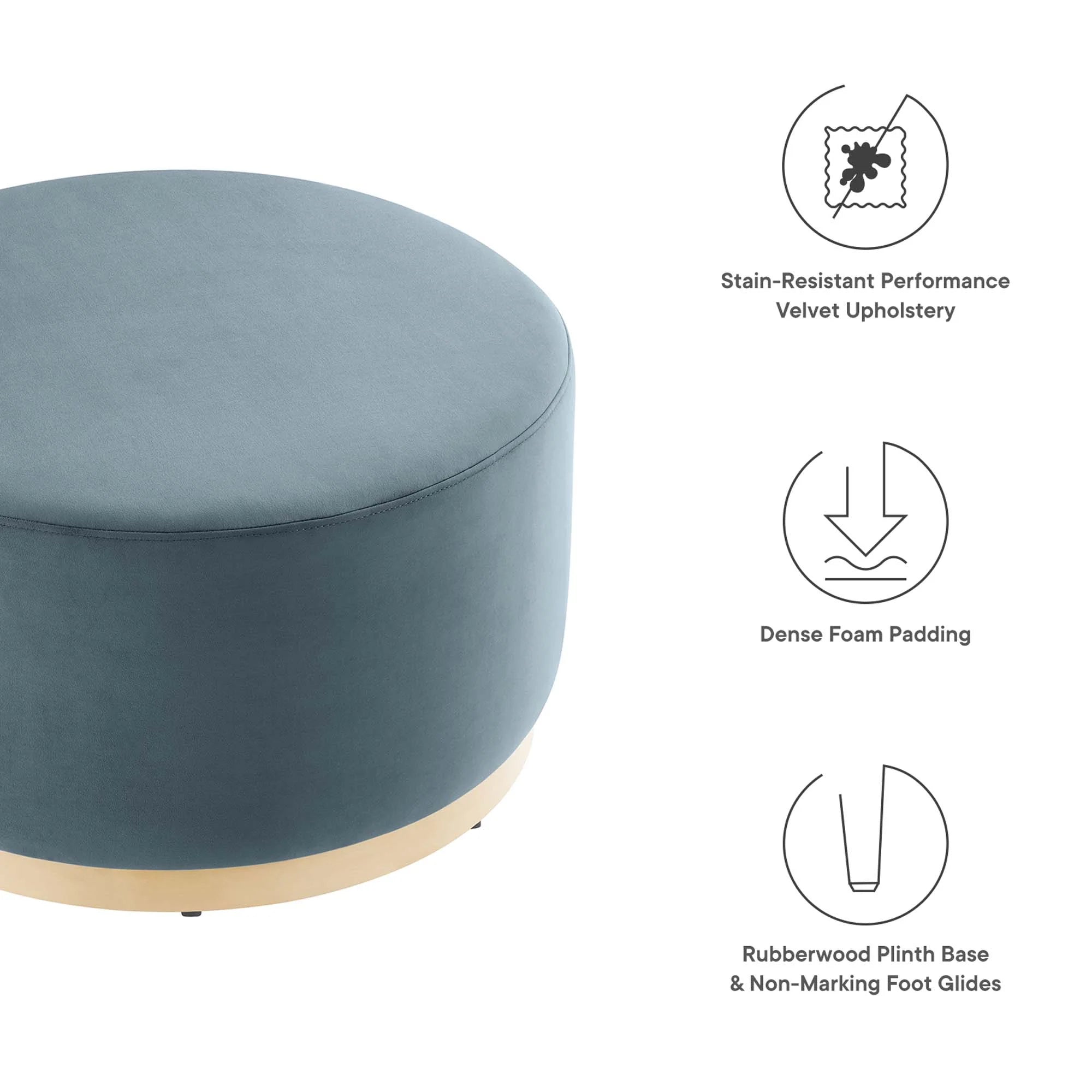 Tilden Large Round Performance Velvet Upholstered Ottoman