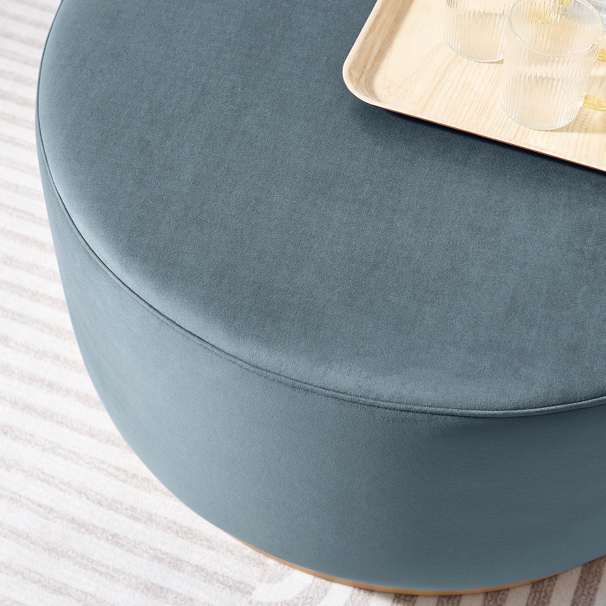 Tilden Large Round Performance Velvet Upholstered Ottoman