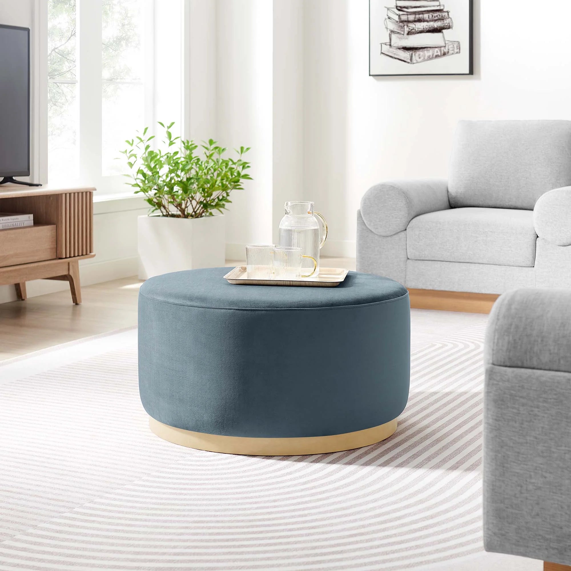 Tilden Large Round Performance Velvet Upholstered Ottoman