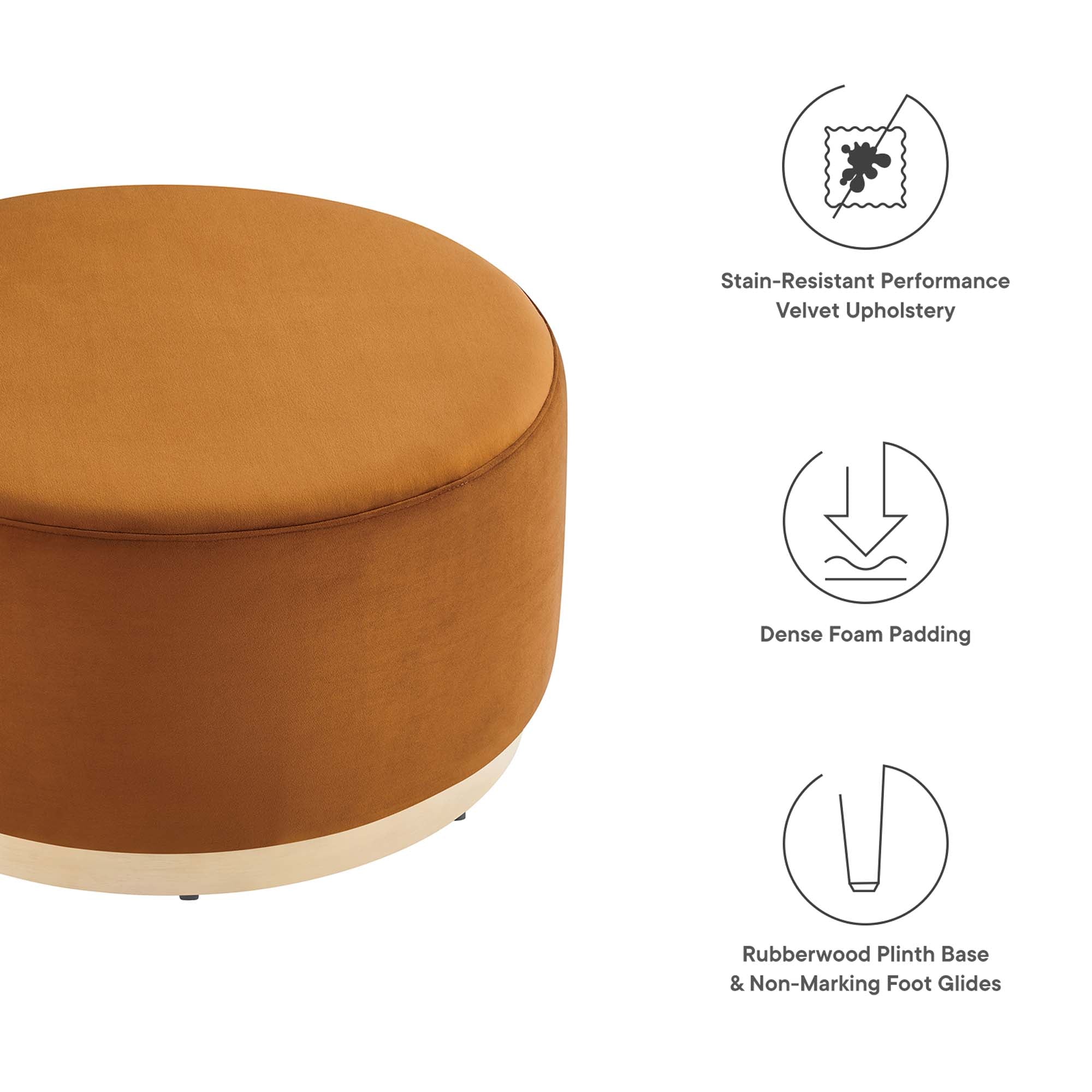 Tilden Large Round Performance Velvet Upholstered Ottoman