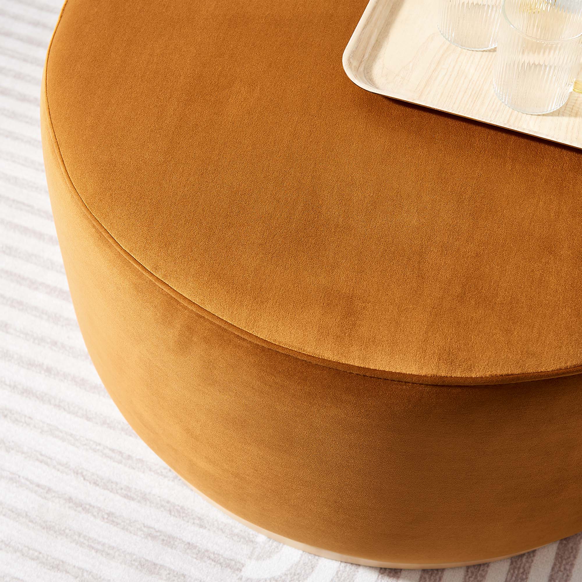 Tilden Large Round Performance Velvet Upholstered Ottoman