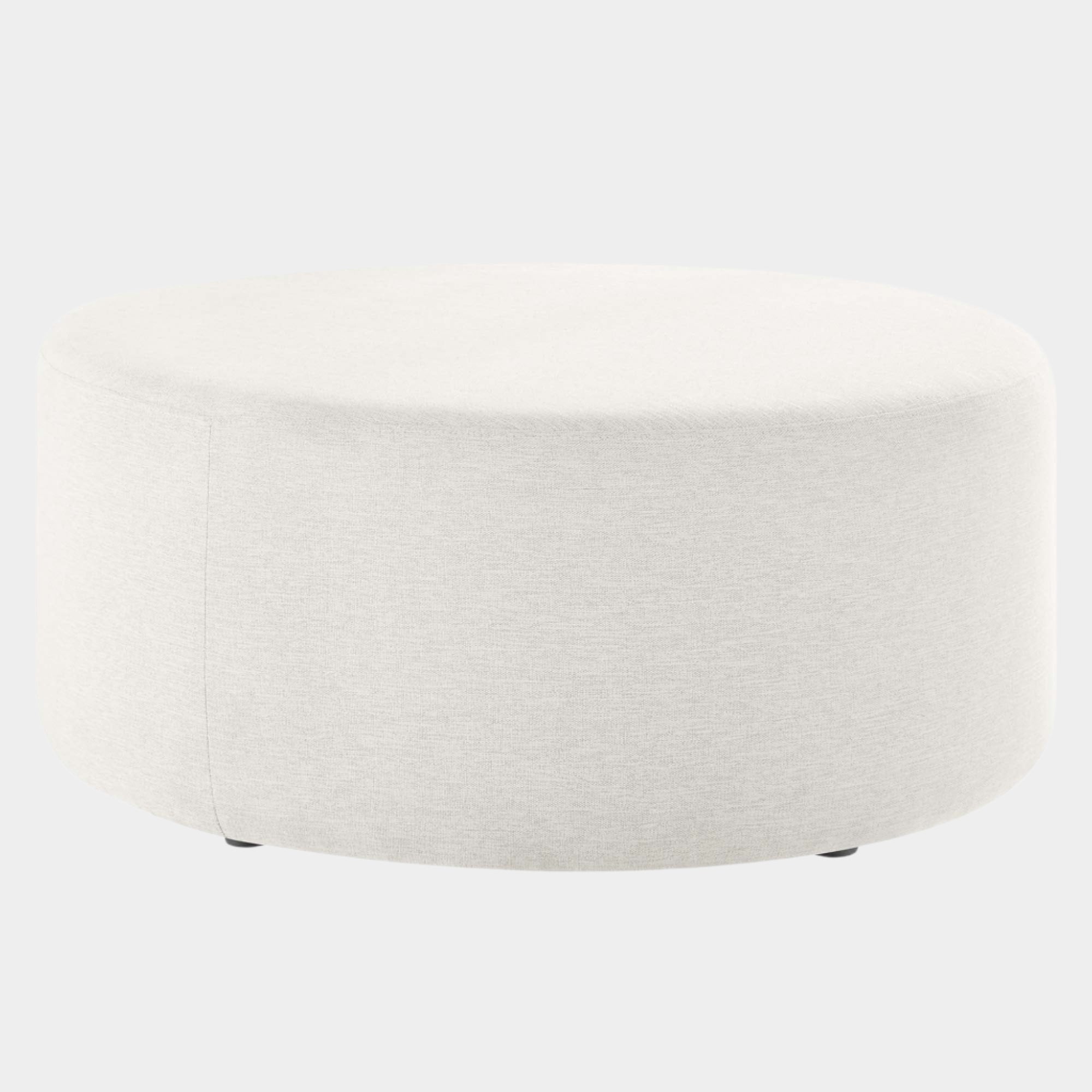 Callum Large Round Woven Heathered Fabric Upholstered Ottoman