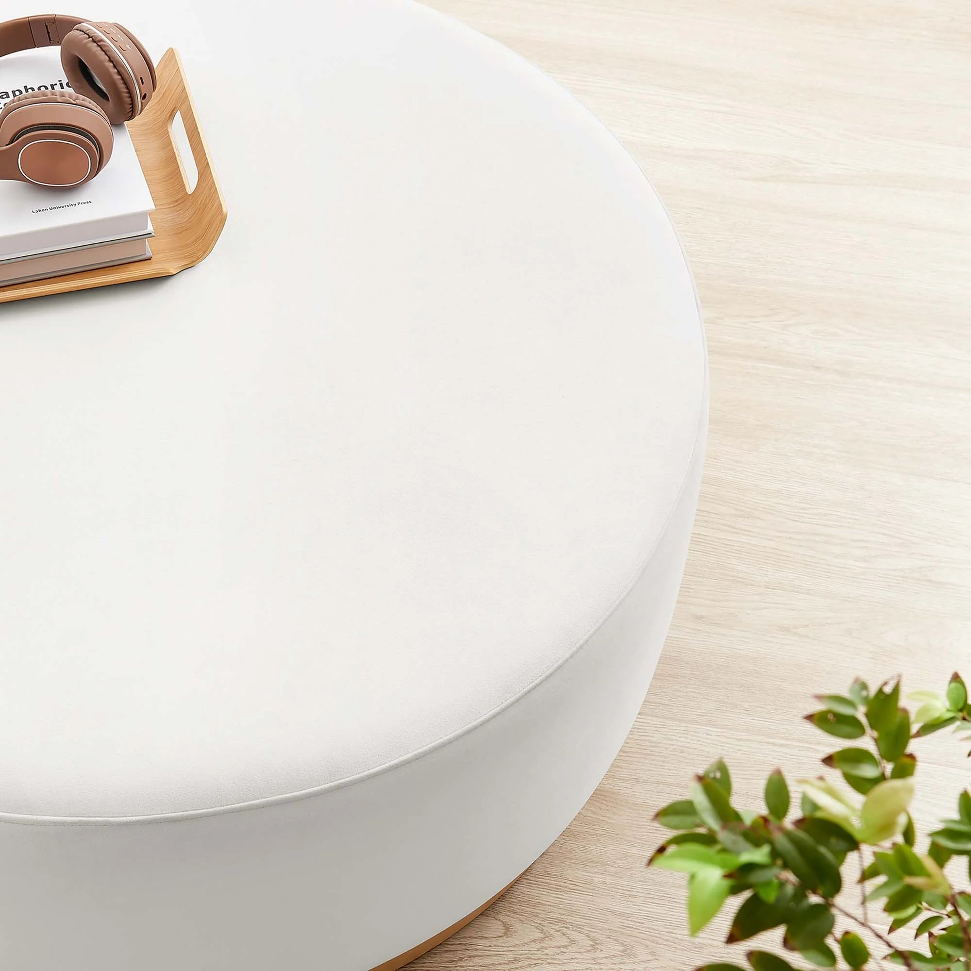 Tilden Large Round Performance Velvet Upholstered Ottoman