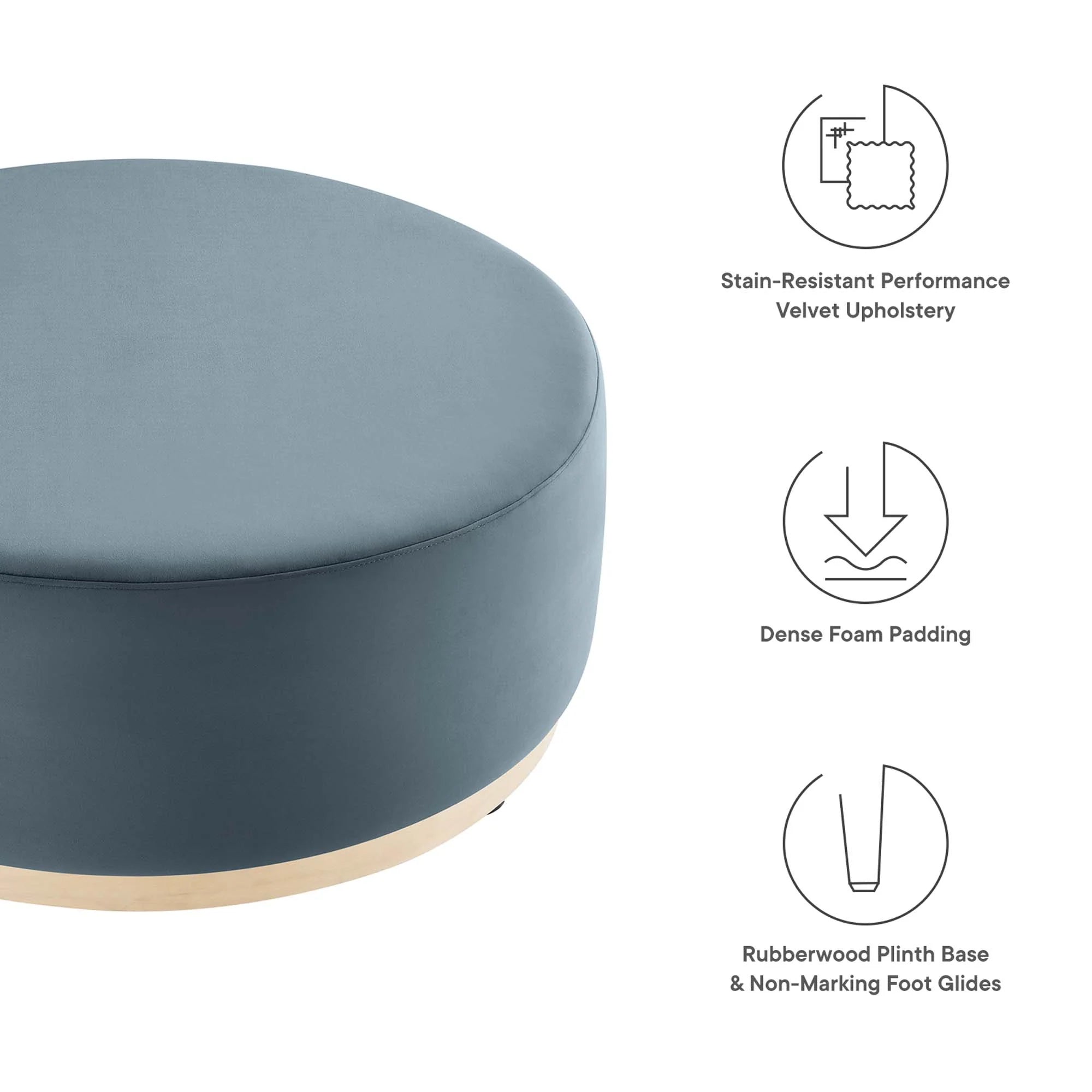 Tilden Large Round Performance Velvet Upholstered Ottoman