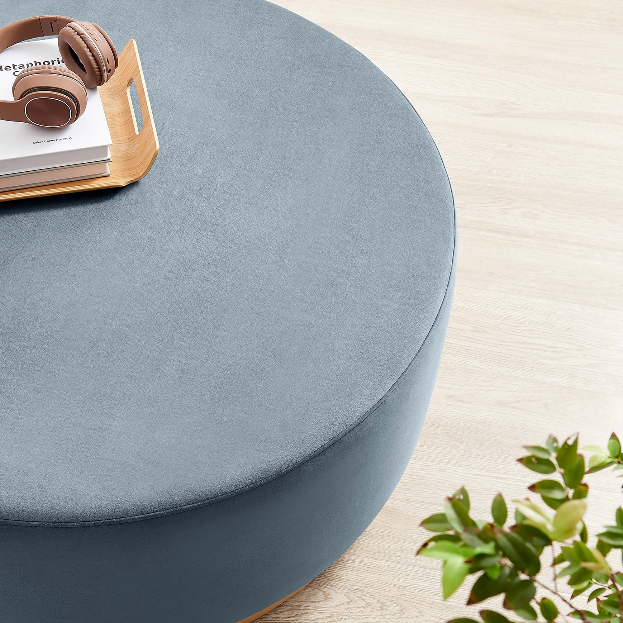 Tilden Large Round Performance Velvet Upholstered Ottoman