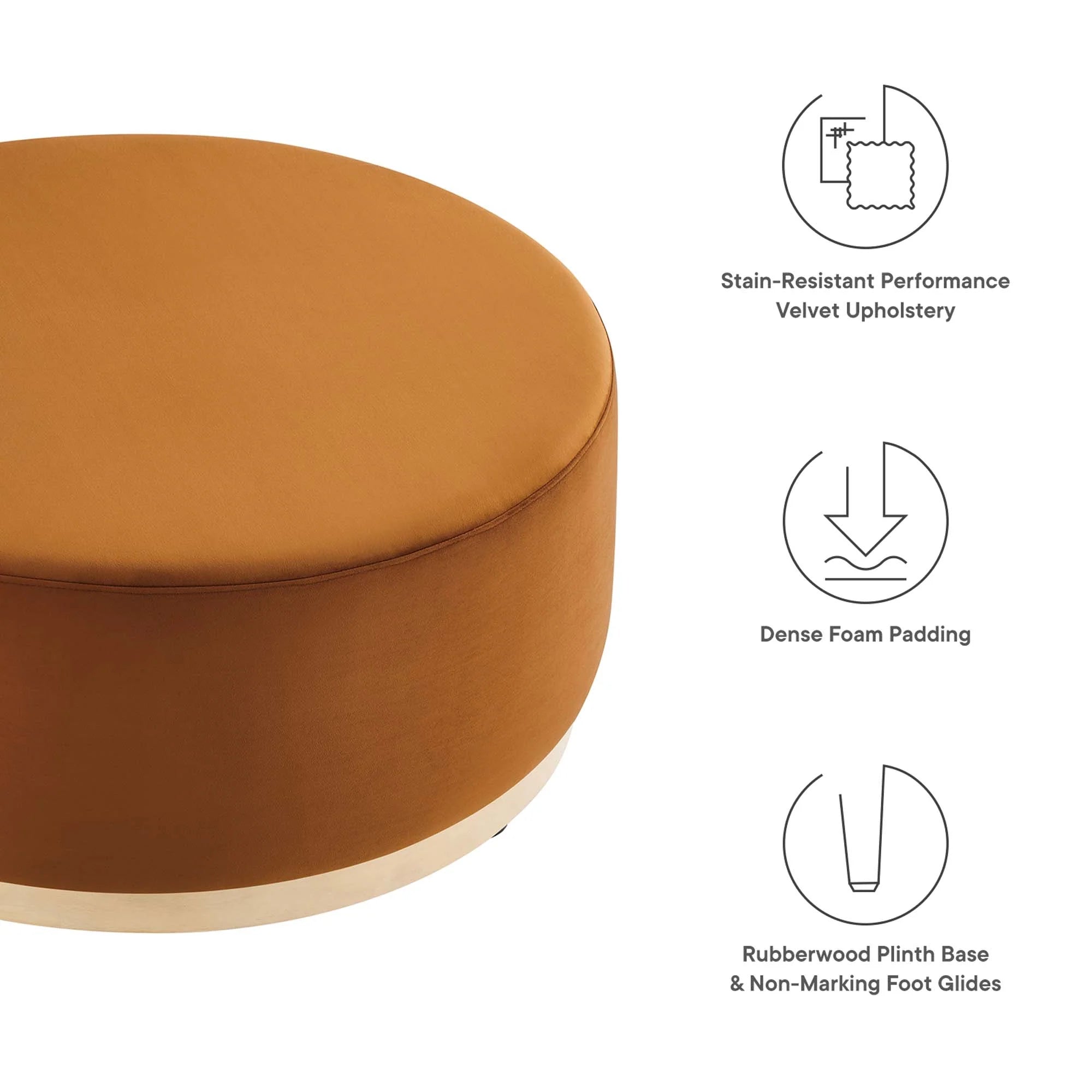 Tilden Large Round Performance Velvet Upholstered Ottoman