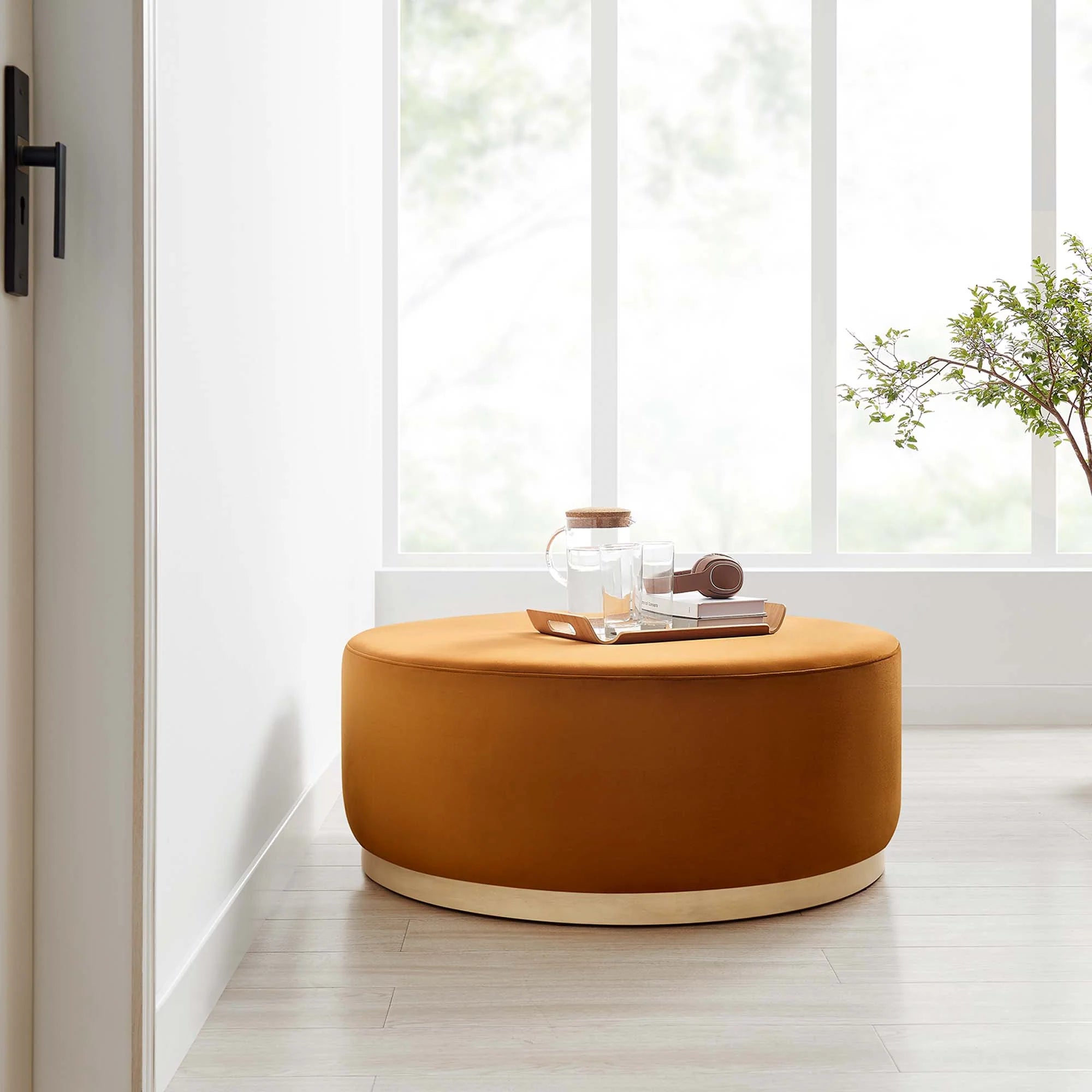 Tilden Large Round Performance Velvet Upholstered Ottoman