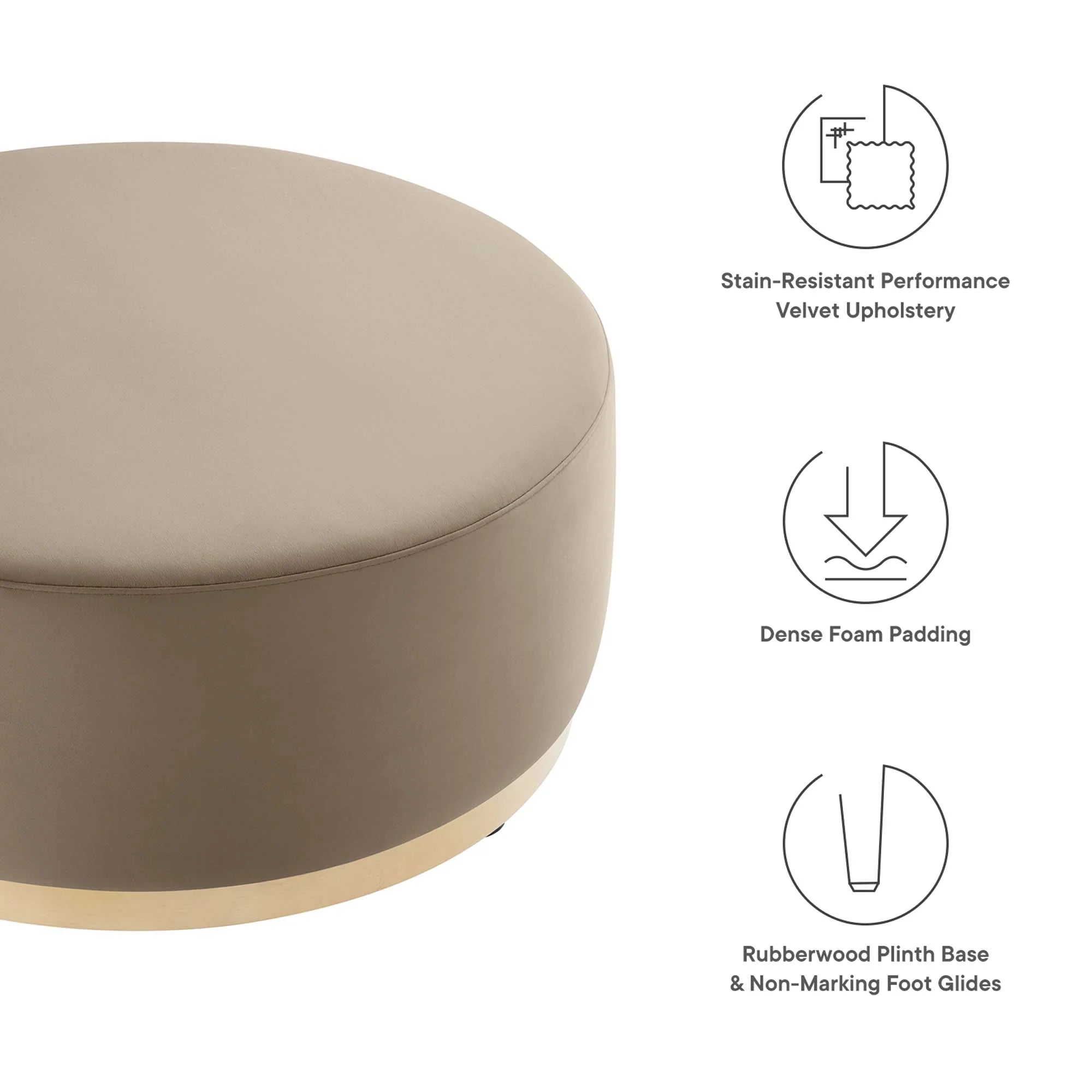 Tilden Large Round Performance Velvet Upholstered Ottoman